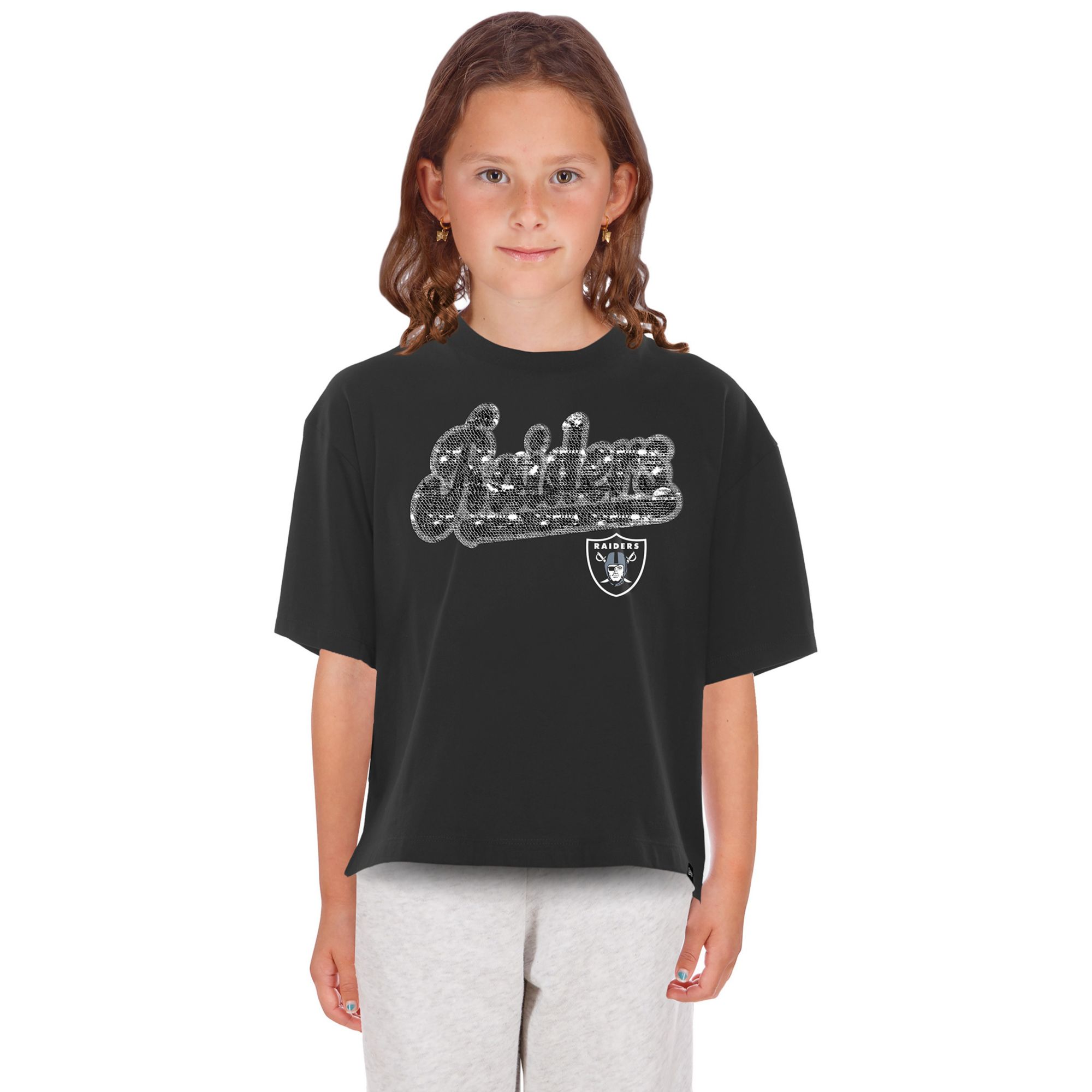 New Era Girls' Las Vegas Raiders Black Flip Sequin T-Shirt
