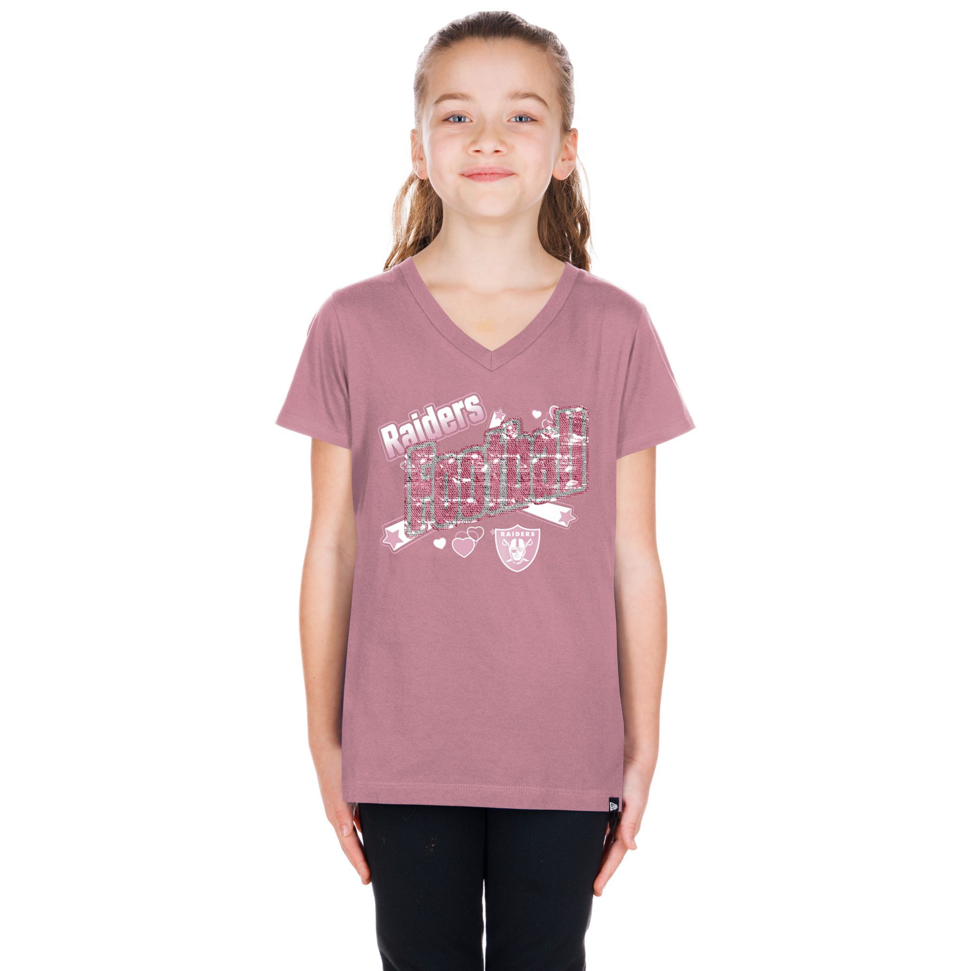 New Era Girls' Las Vegas Raiders Pink Flip Sequin T-Shirt