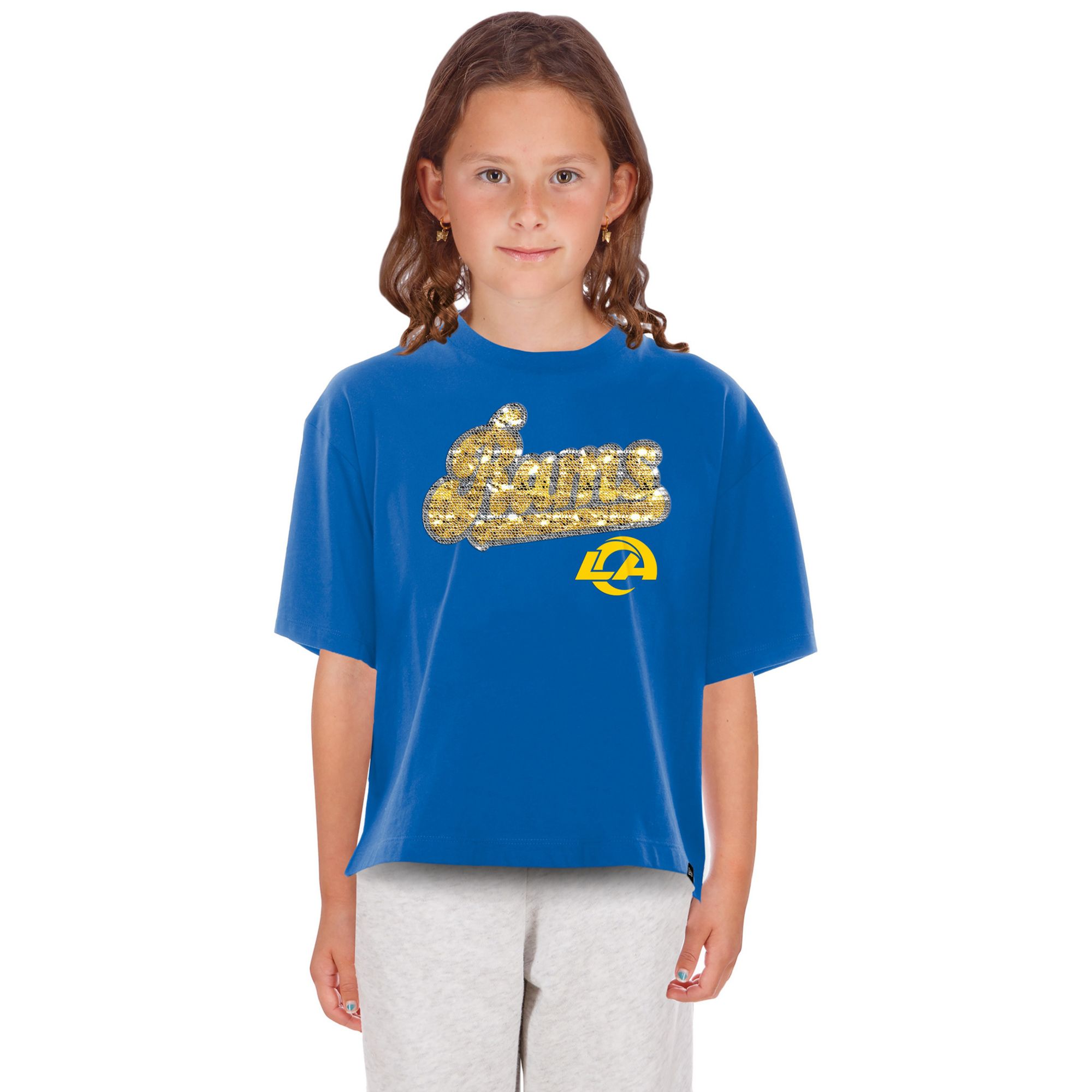 New Era Girls' Los Angeles Rams Blue Flip Sequin T-Shirt