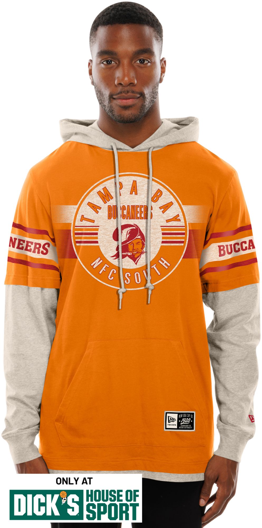 New Era Men's Tampa Bay Buccaneers Orange Hooded Long Sleeve Shirt
