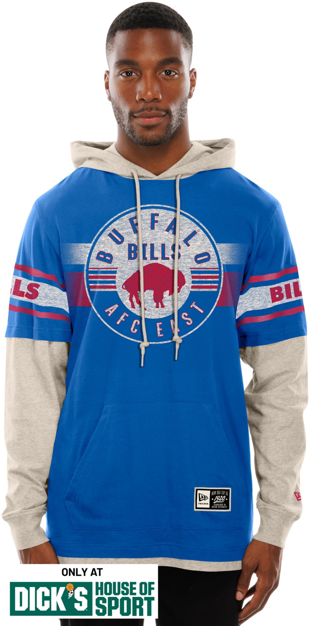 New Era Men's Buffalo Bills Blue Hooded Long Sleeve Shirt