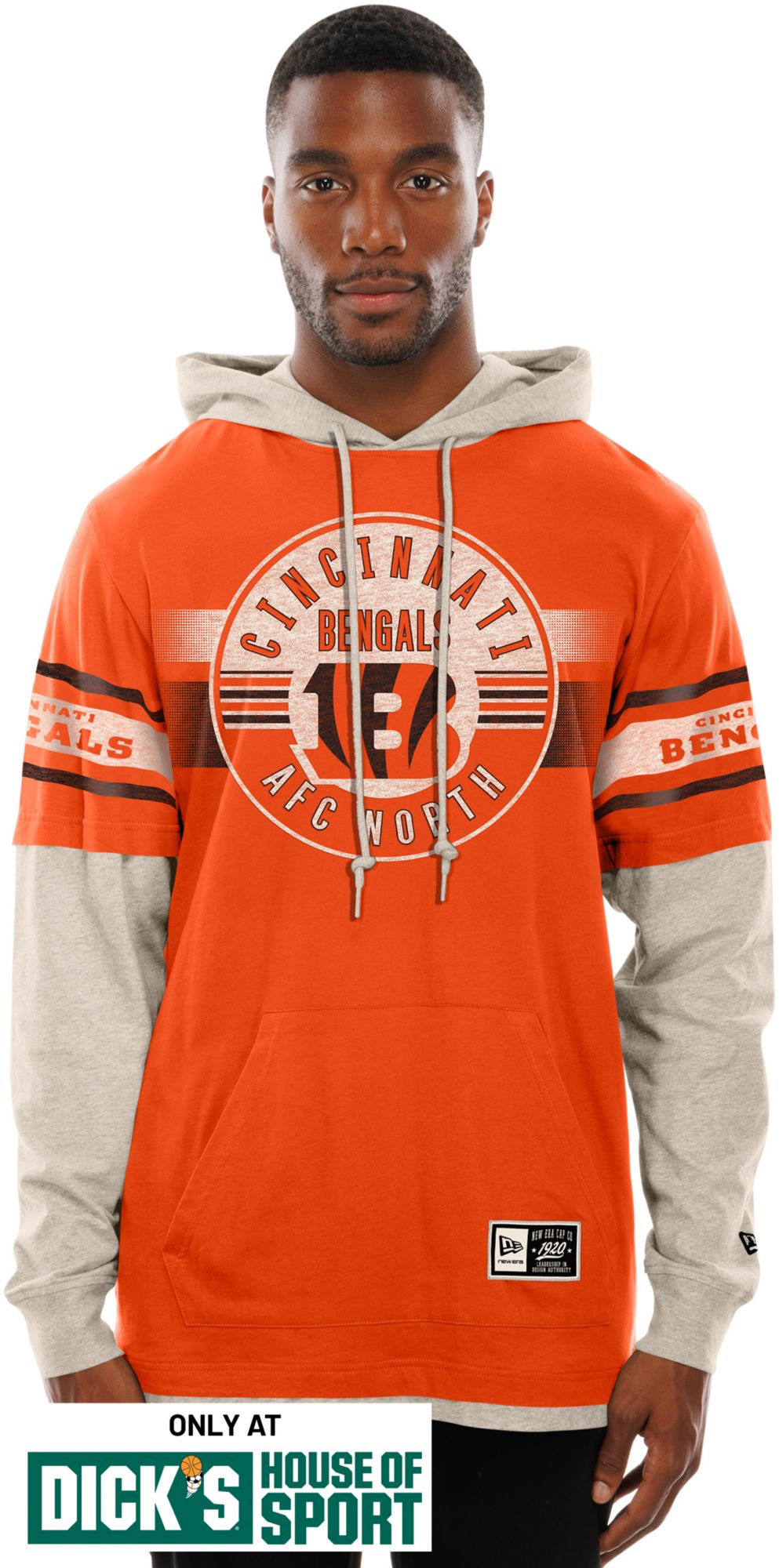 New Era Men's Cincinnati Bengals Orange Hooded Long Sleeve Shirt
