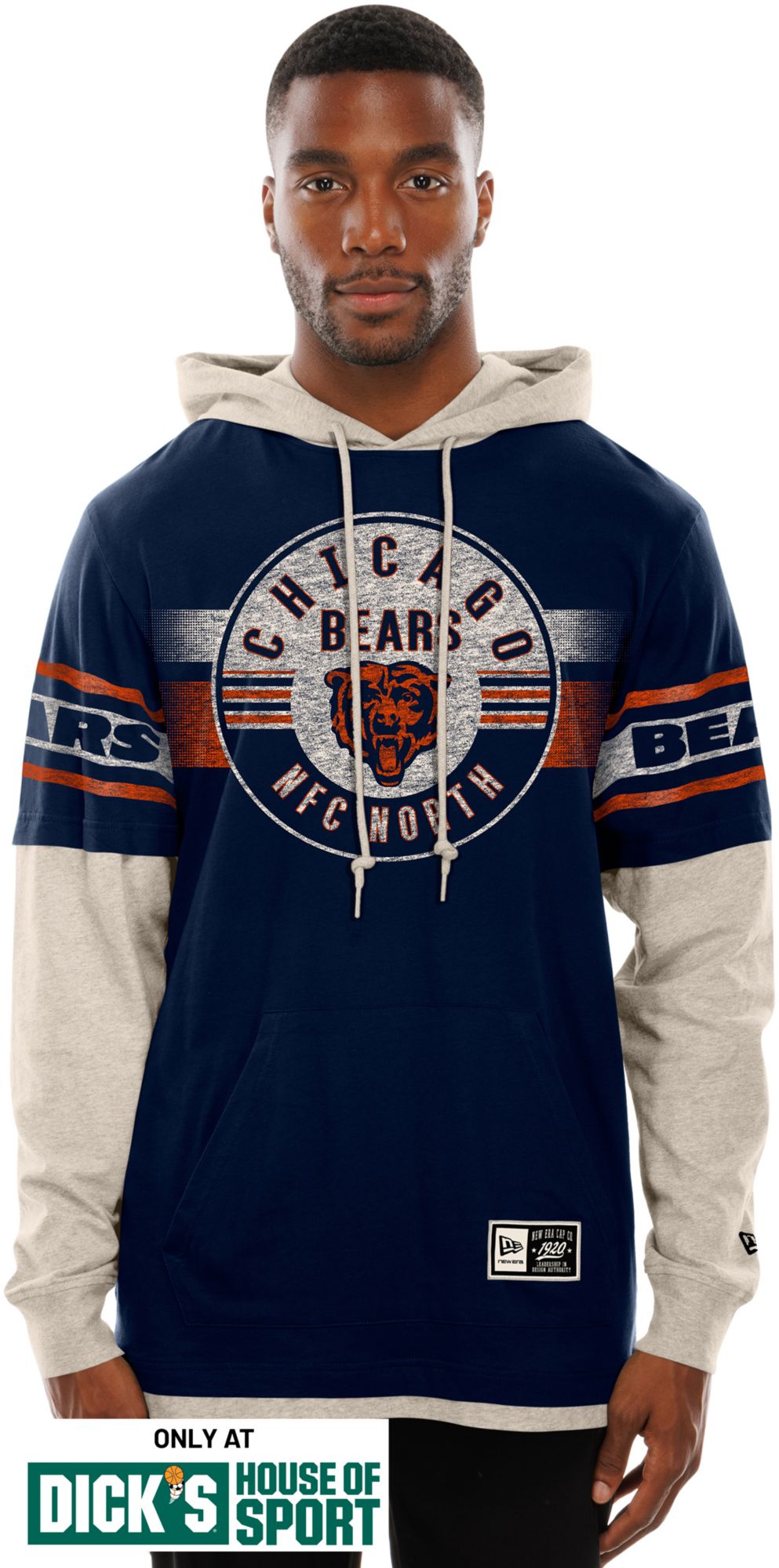 New Era Men's Chicago Bears Navy Hooded Long Sleeve Shirt