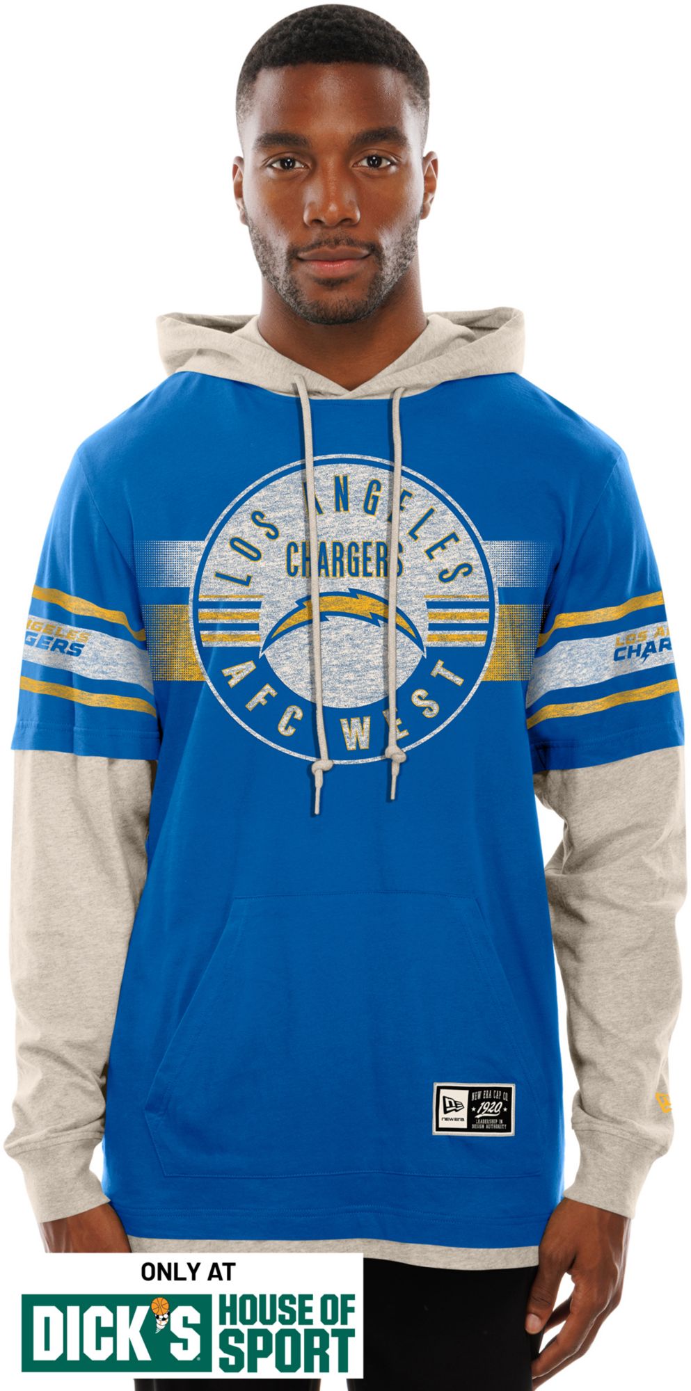 New Era Men's Los Angeles Chargers Blue Hooded Long Sleeve Shirt