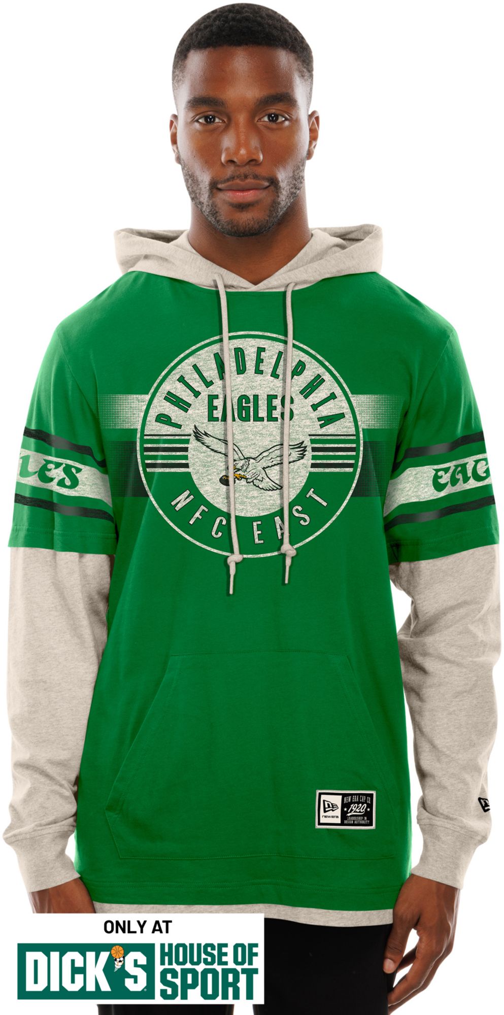 New Era Men's Philadelphia Eagles Green Hooded Long Sleeve Shirt
