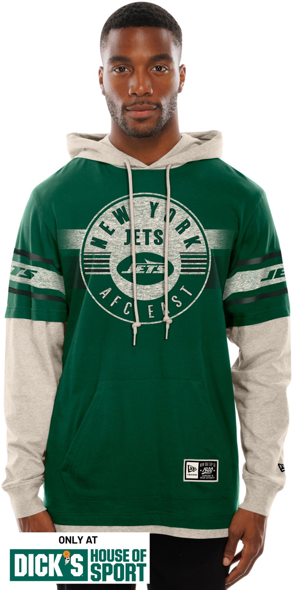 New Era Men's New York Jets Green Hooded Long Sleeve Shirt