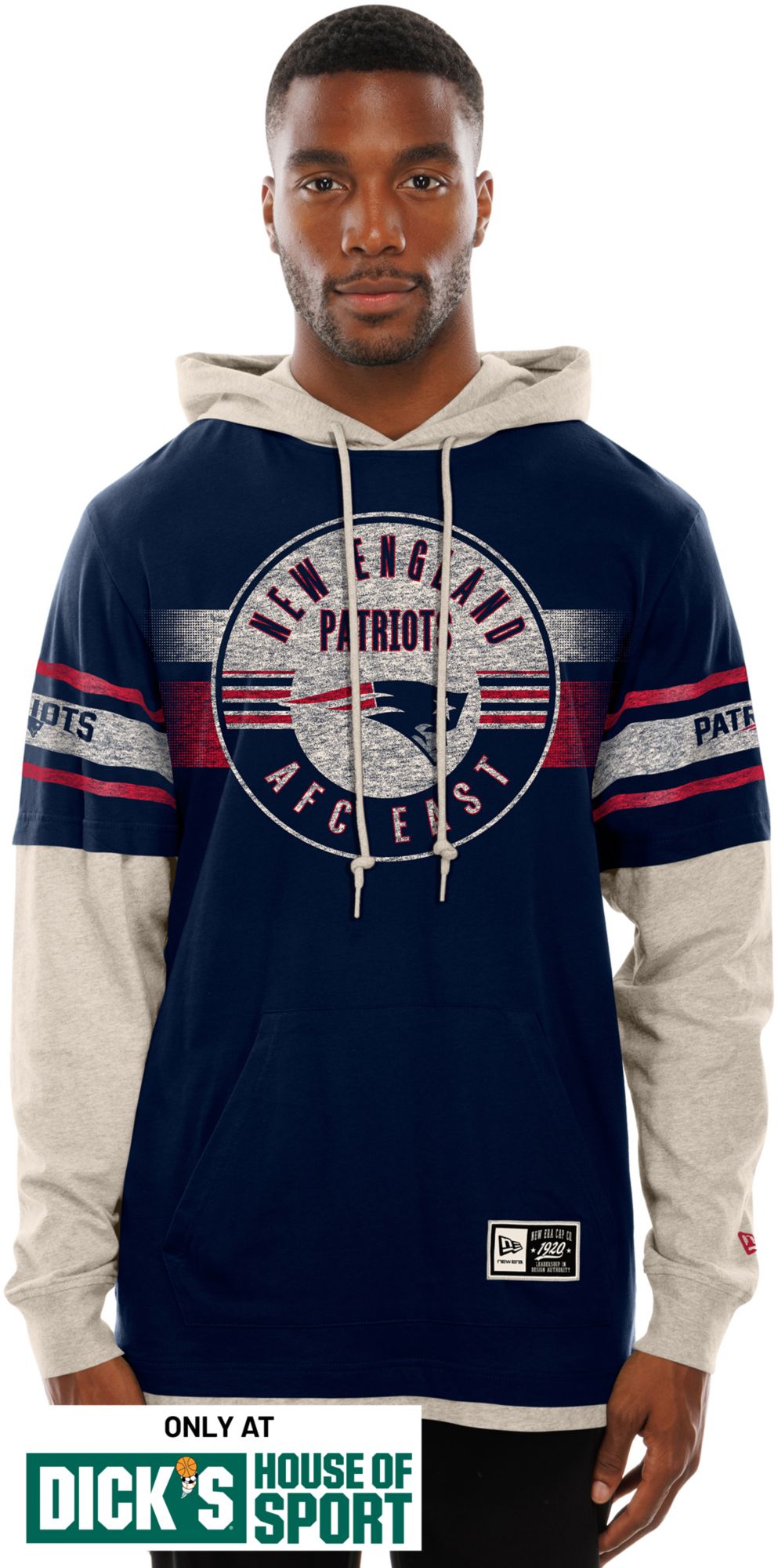 New Era Men's New England Patriots Navy Hooded Long Sleeve Shirt