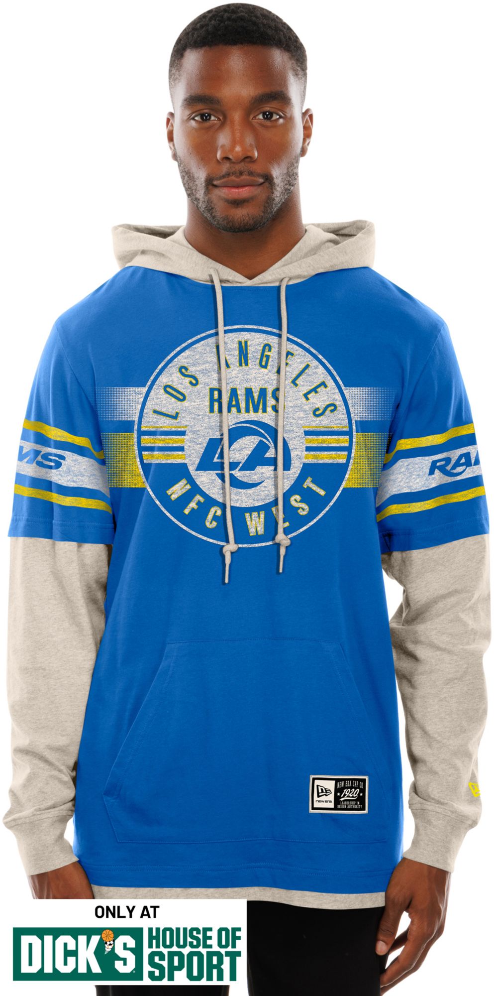 New Era Men's Los Angeles Rams Blue Hooded Long Sleeve Shirt
