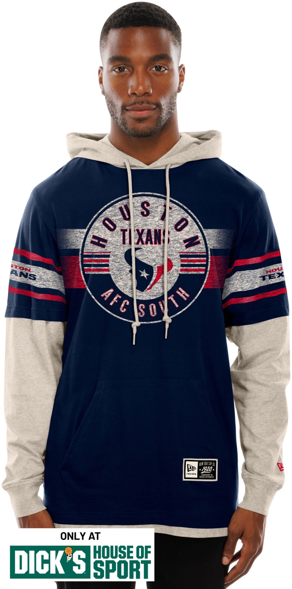 New Era Men's Houston Texans Navy Hooded Long Sleeve Shirt
