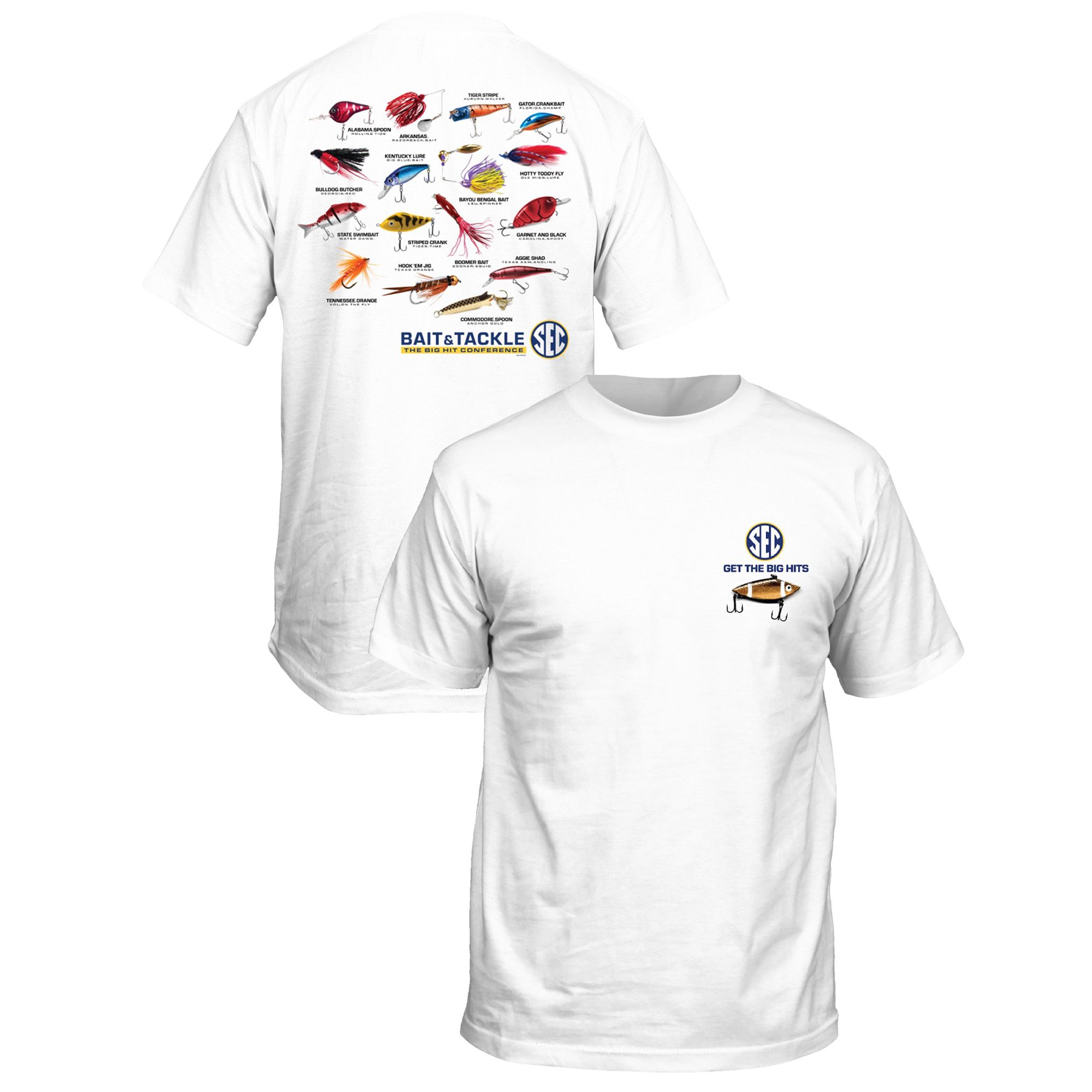 New World Graphics Men's NCAA SEC White Bait Tackle T-Shirt