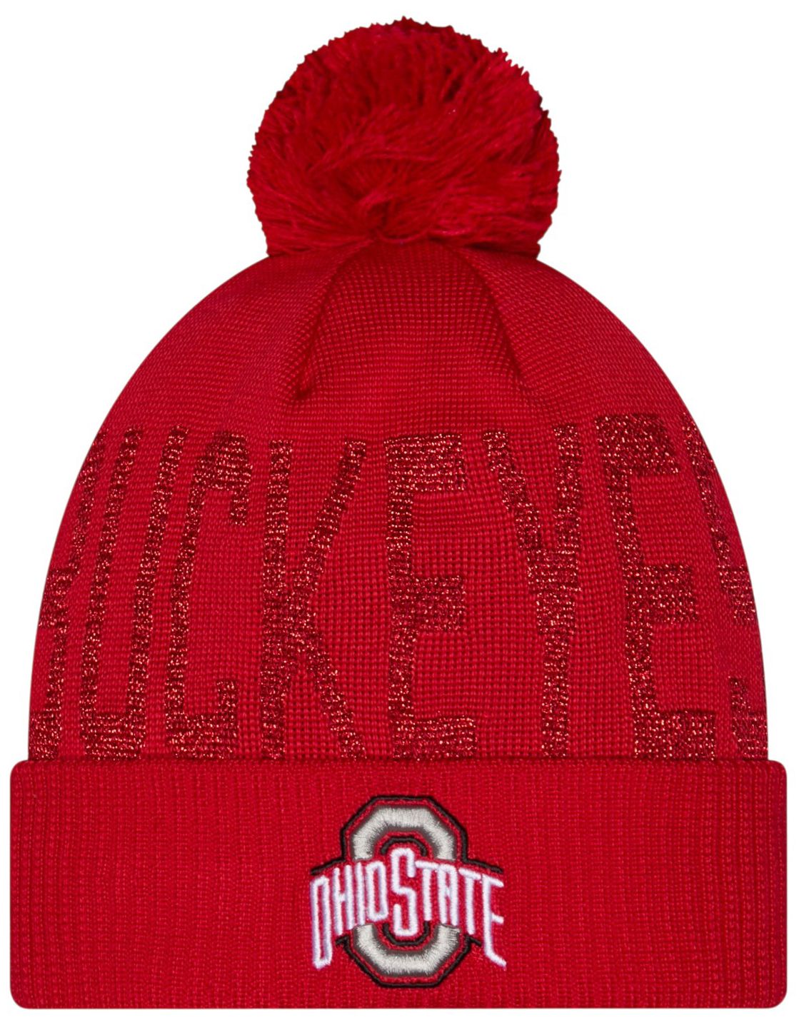 New Era Ohio State Shimmer Pom Knit Beanie, Women's, Red