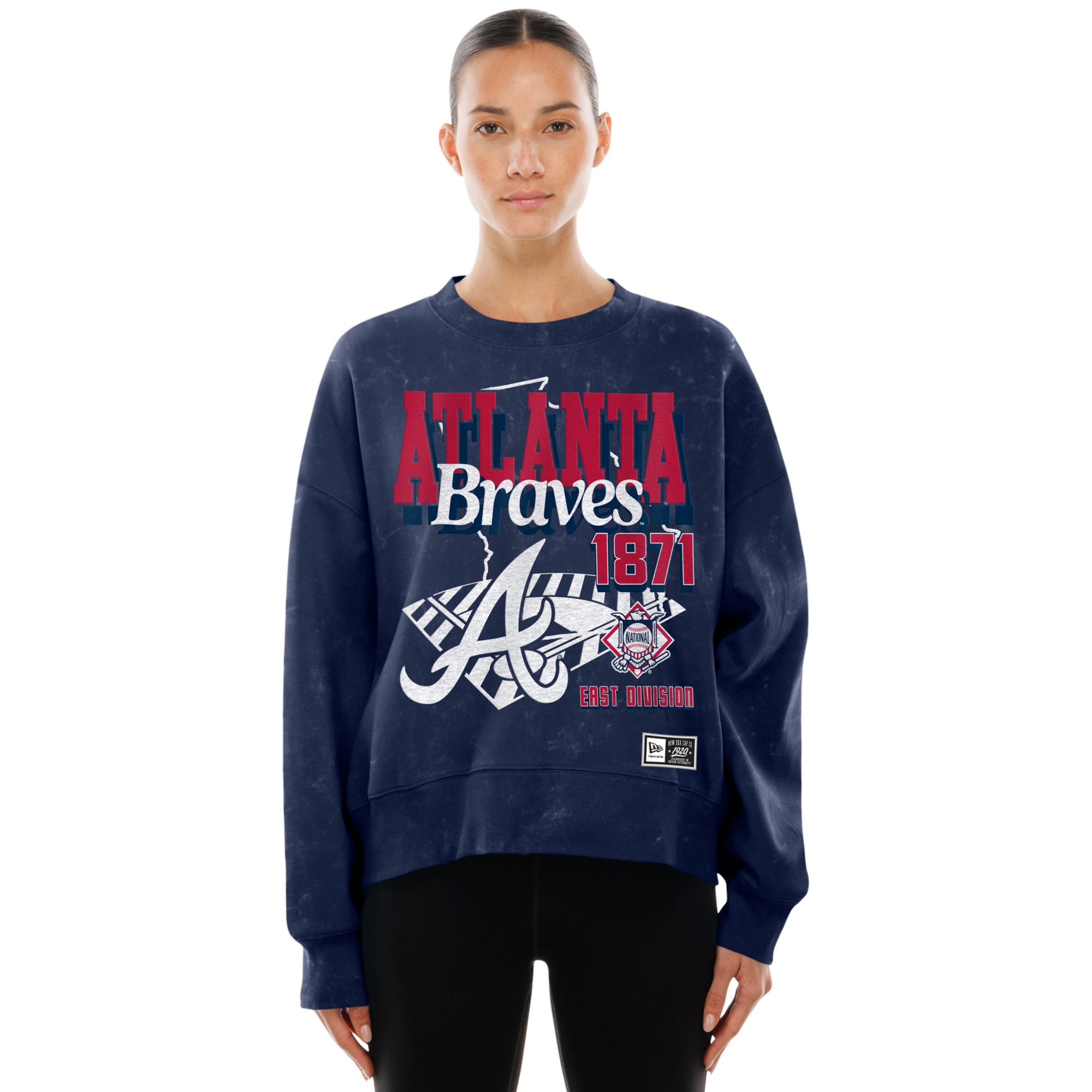 New Era Women's Atlanta Braves Navy Enzyme Throwback Crewneck Sweatshirt