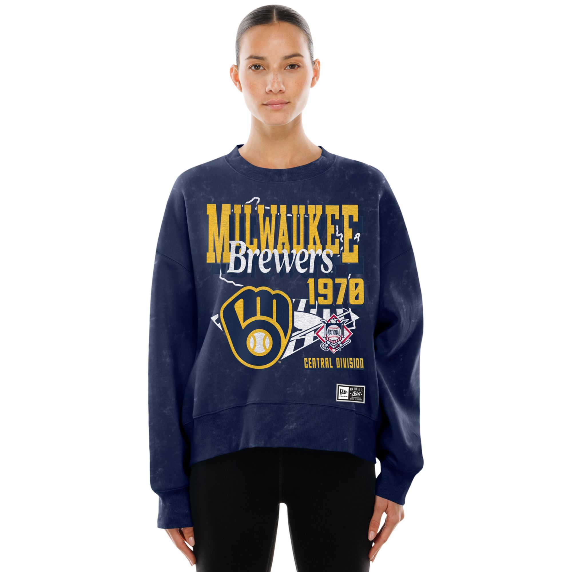 New Era Women's Milwaukee Brewers Navy Enzyme Throwback Crewneck Sweatshirt