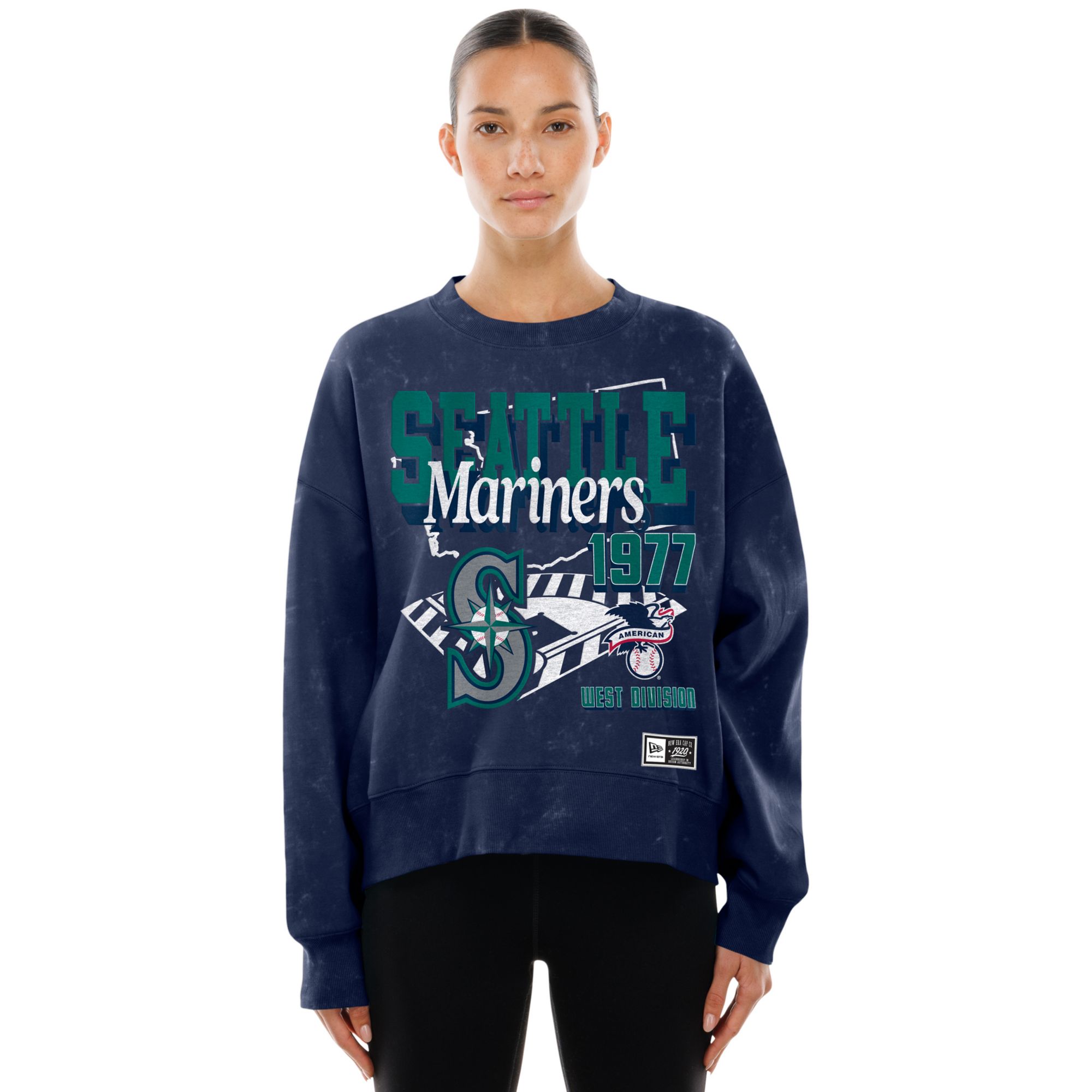 New Era Women's Seattle Mariners Navy Enzyme Throwback Crewneck Sweatshirt