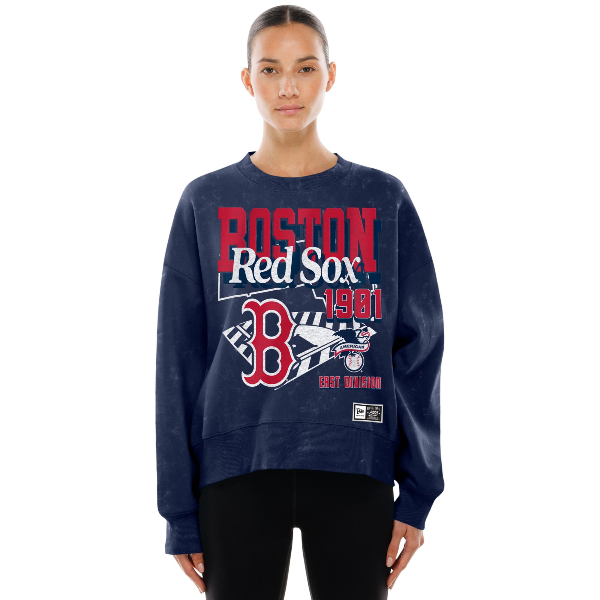 New Era Women's Boston Red Sox Navy Enzyme Throwback Crewneck Sweatshirt