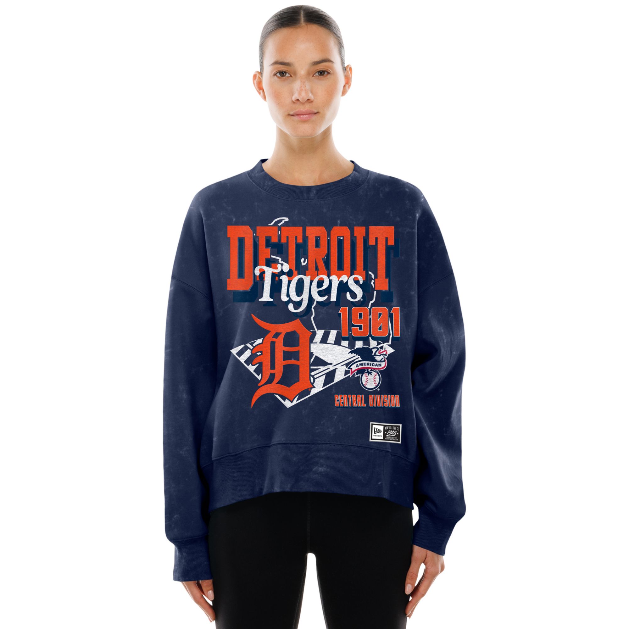 New Era Women's Detroit Tigers Navy Enzyme Throwback Crewneck Sweatshirt