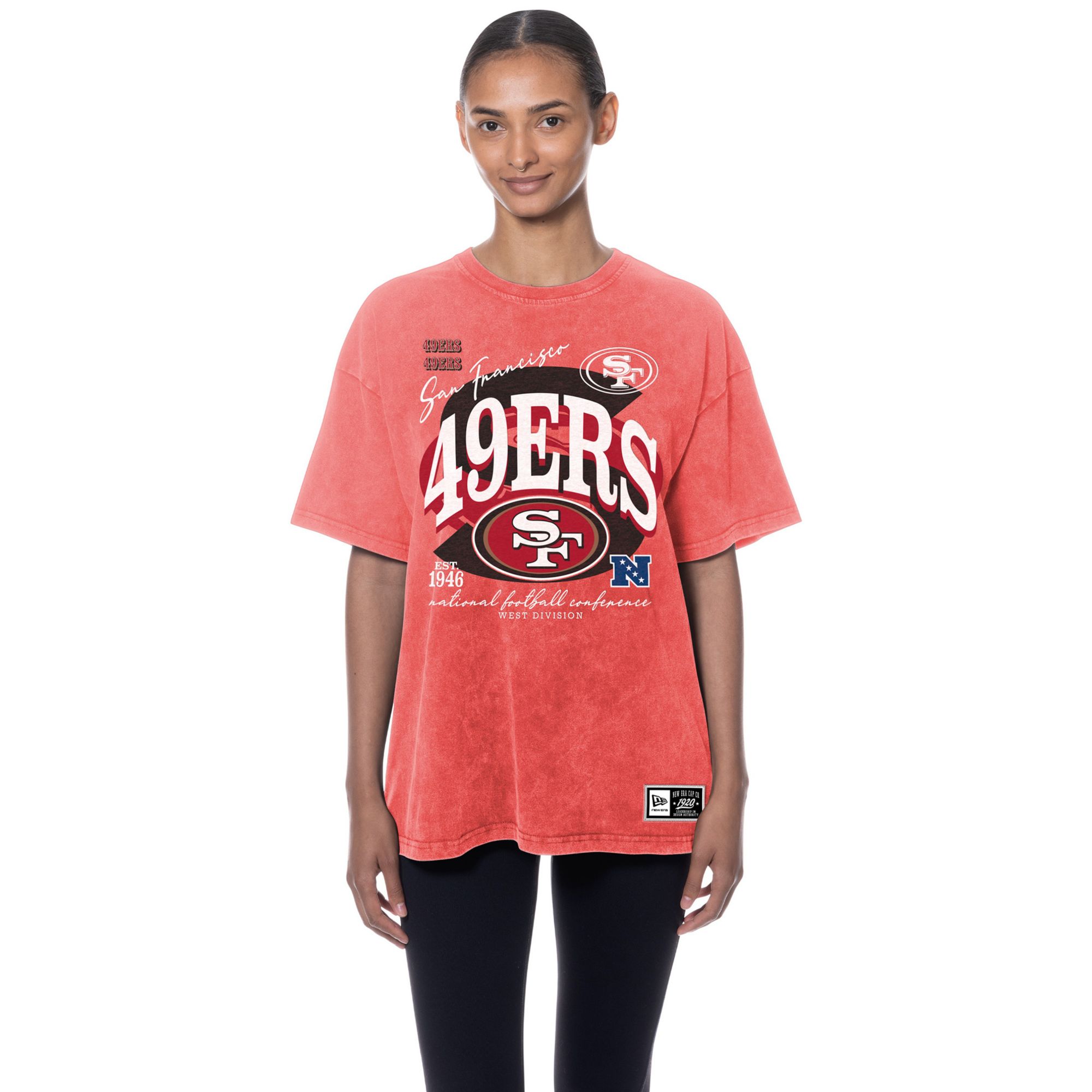 New Era Women's San Francisco 49ers Red Oversized Acid Washed T-Shirt