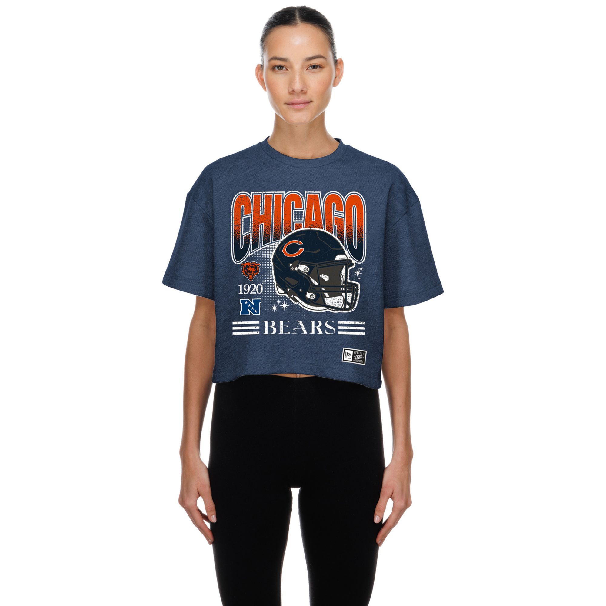 New Era Women's Chicago Bears Navy Helmet Boxy T-Shirt
