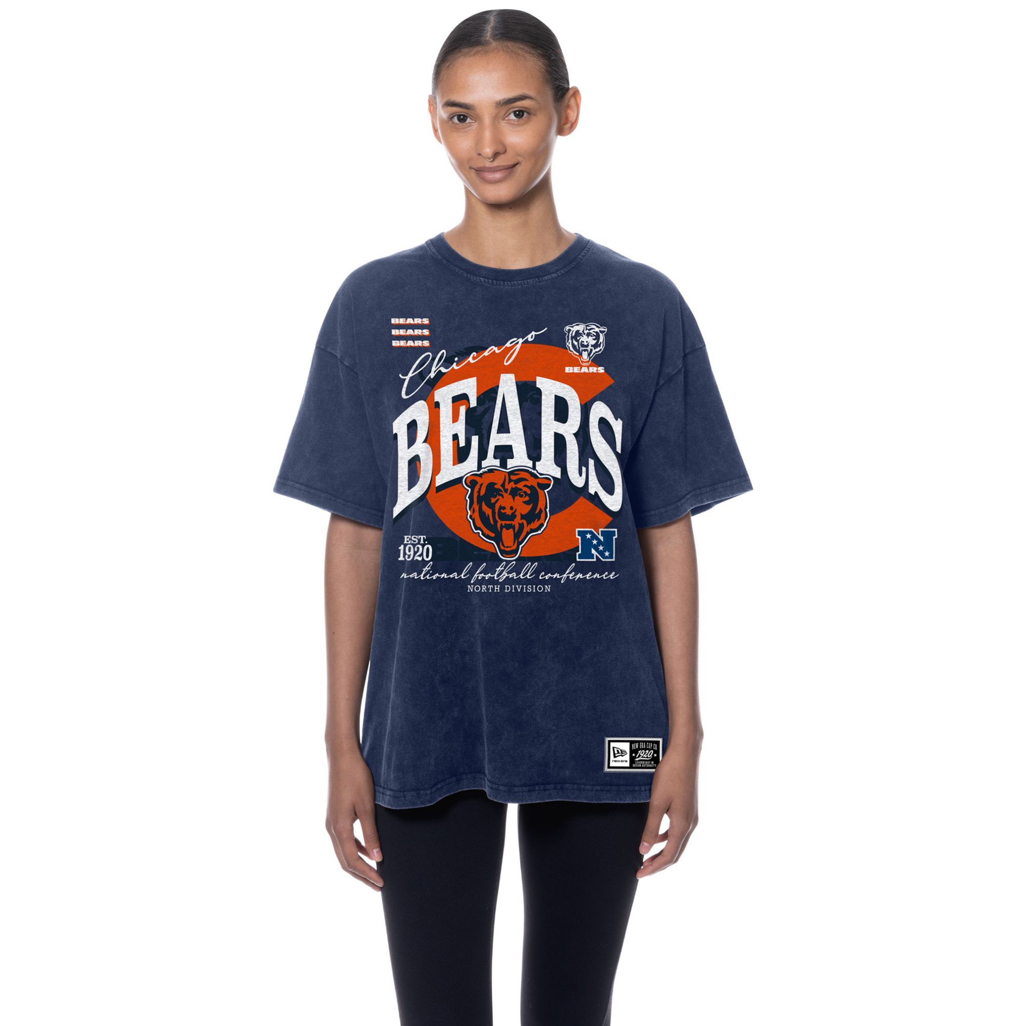 New Era Women's Chicago Bears Navy Oversized Acid Washed T-Shirt