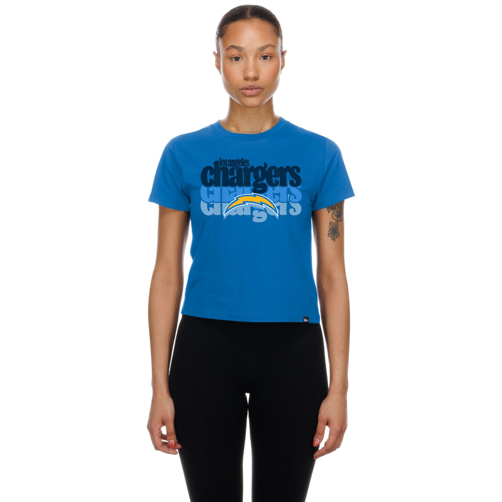 New Era Women's Los Angeles Chargers Blue Fan Shrunken T-Shirt