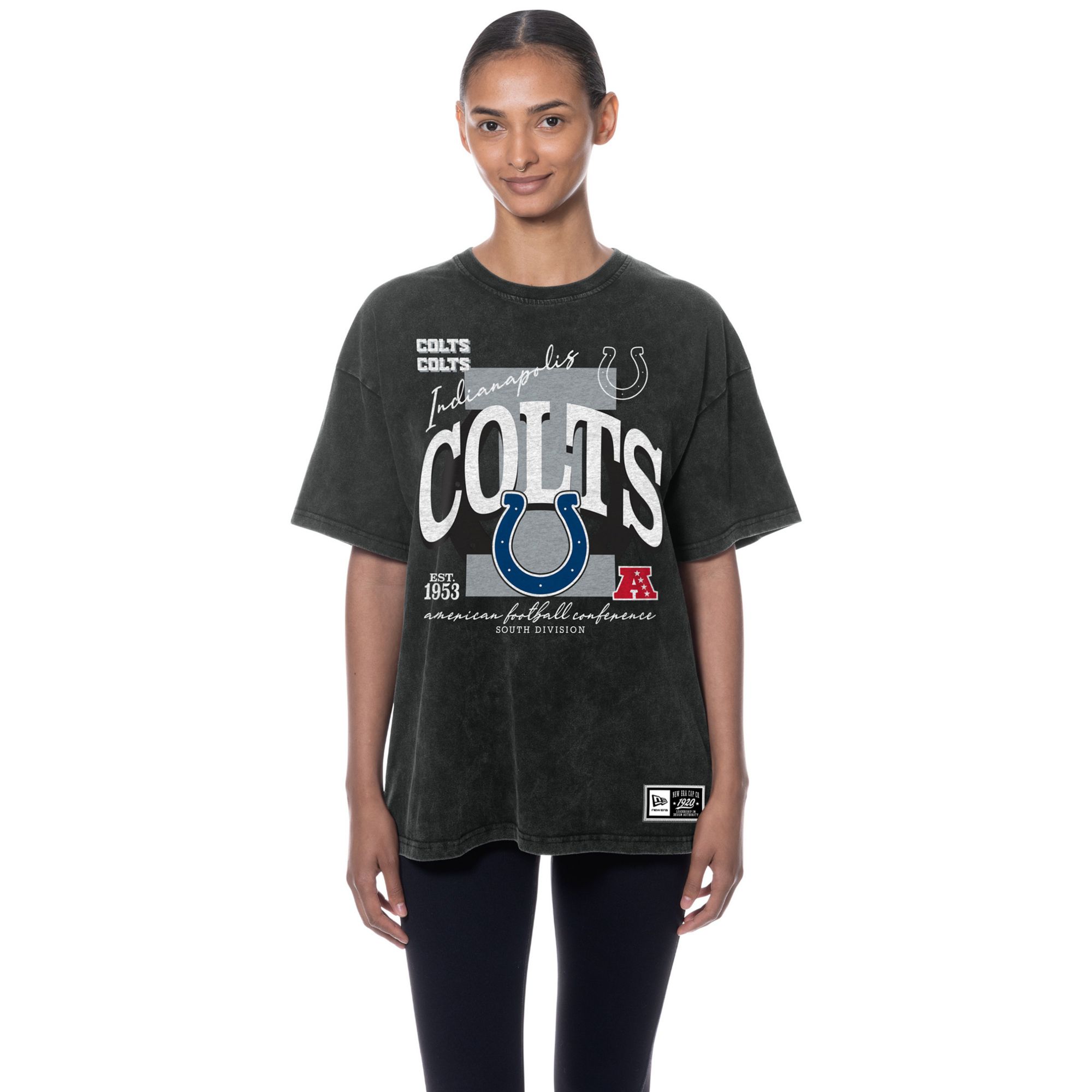 New Era Women's Indianapolis Colts Black Oversized Acid Washed T-Shirt