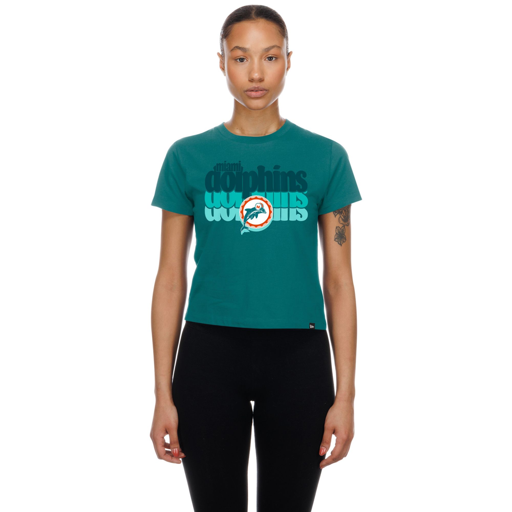 New Era Women's Miami Dolphins Turquoise Fan Shrunken T-Shirt