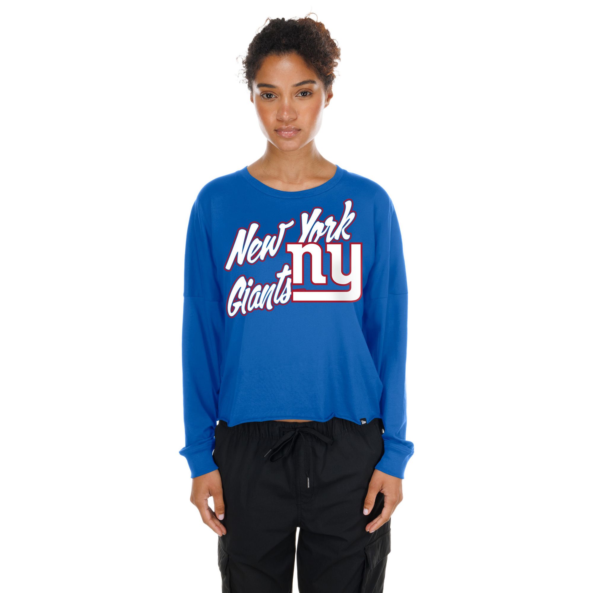 New Era Women's New York Giants Blue Fan Script Long Sleeve Shirt