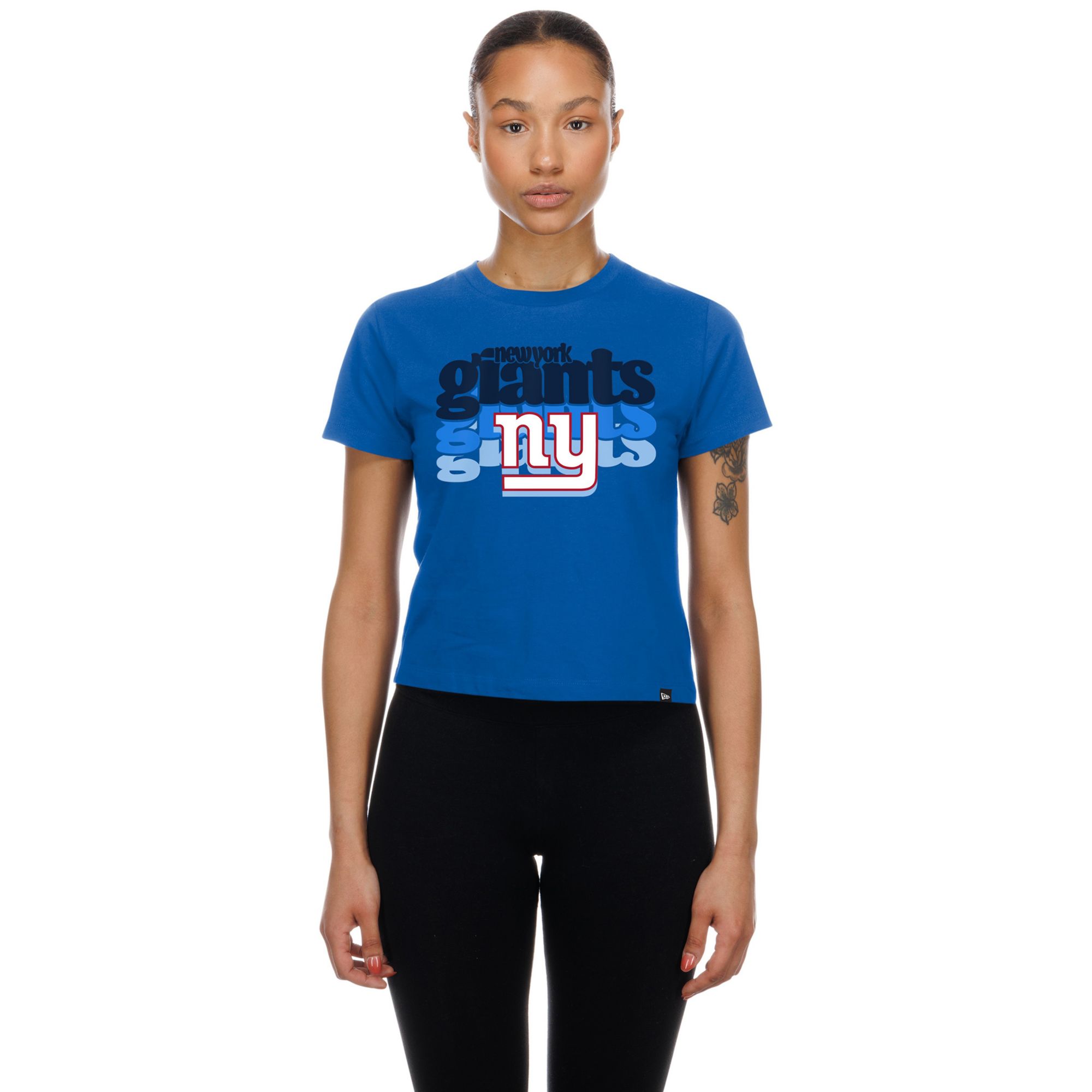 New Era Women's New York Giants Blue Fan Shrunken T-Shirt