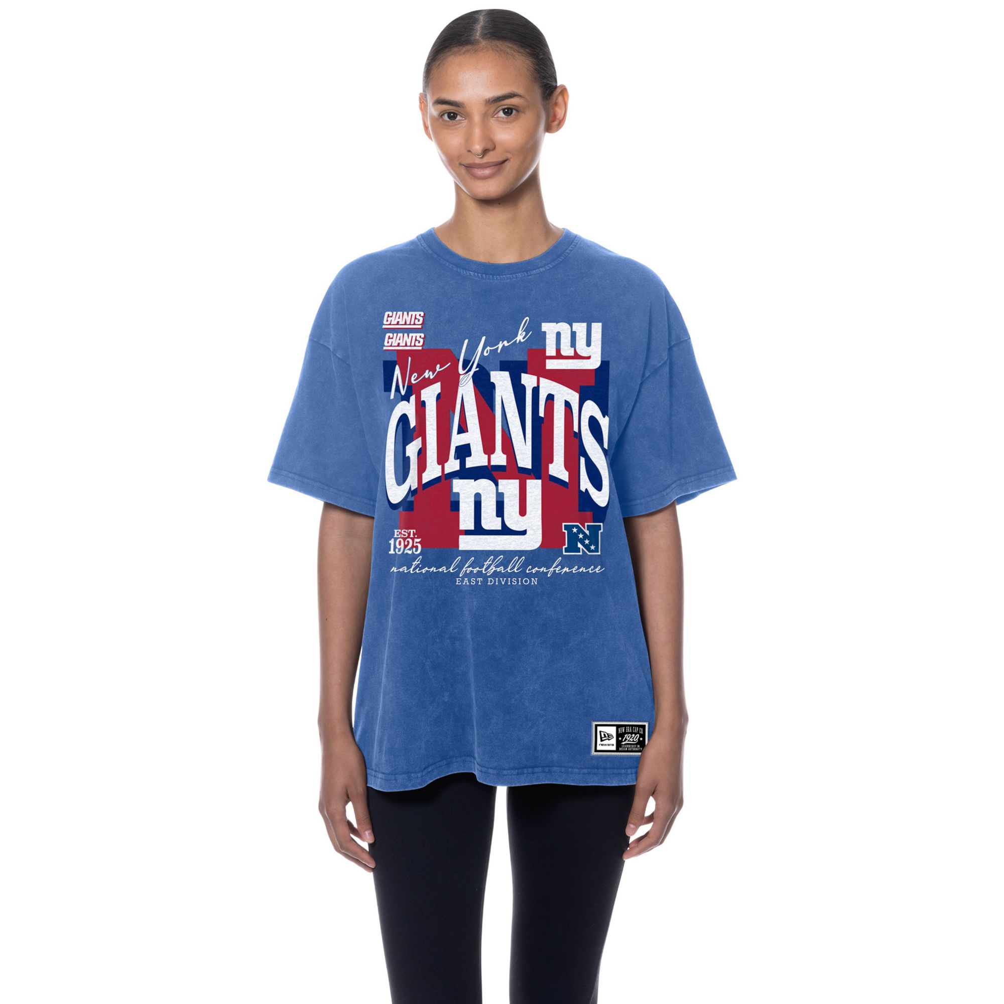 New Era Women's New York Giants Blue Oversized Acid Washed T-Shirt