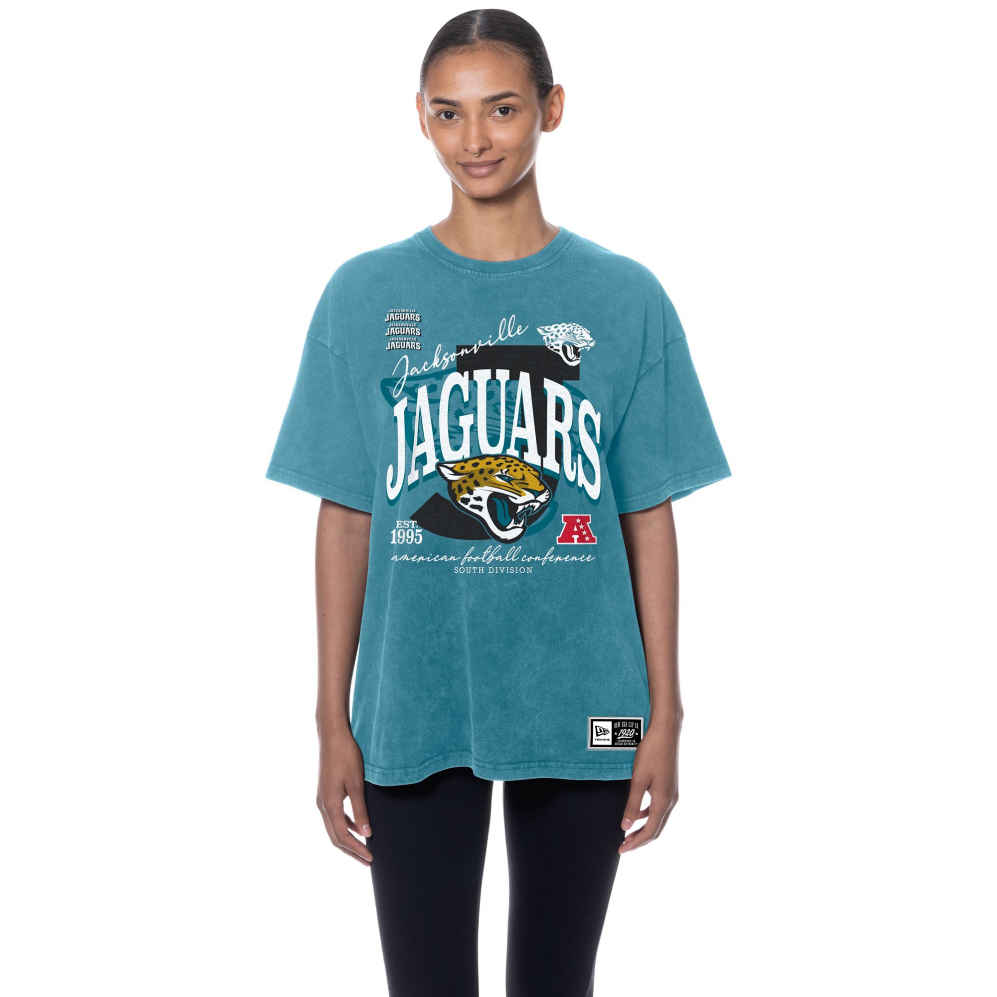 New Era Women's Jacksonville Jaguars Turquoise Oversized Acid Washed T-Shirt