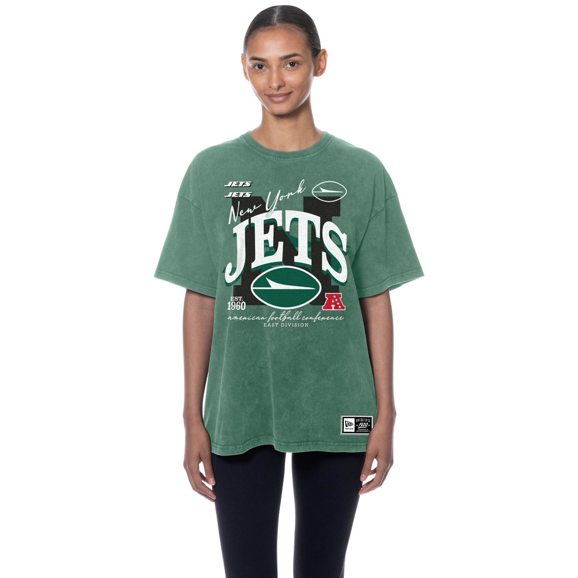 New Era Women's New York Jets Green Oversized Acid Washed T-Shirt