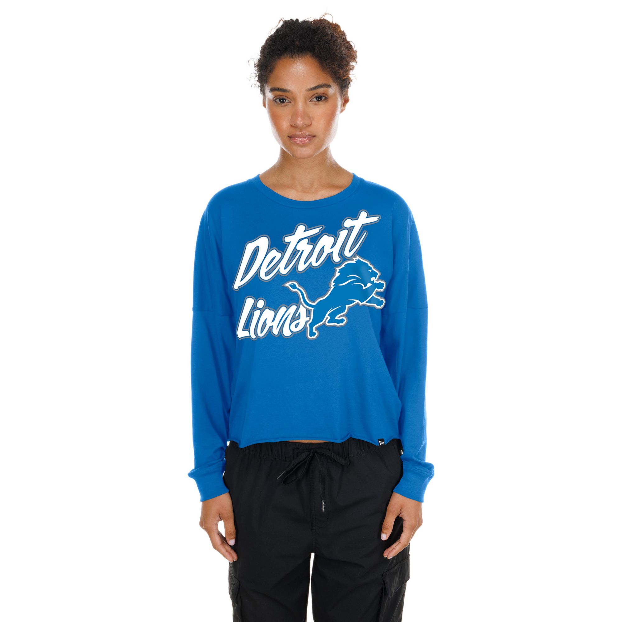 New Era Women's Detroit Lions Blue Fan Script Long Sleeve Shirt