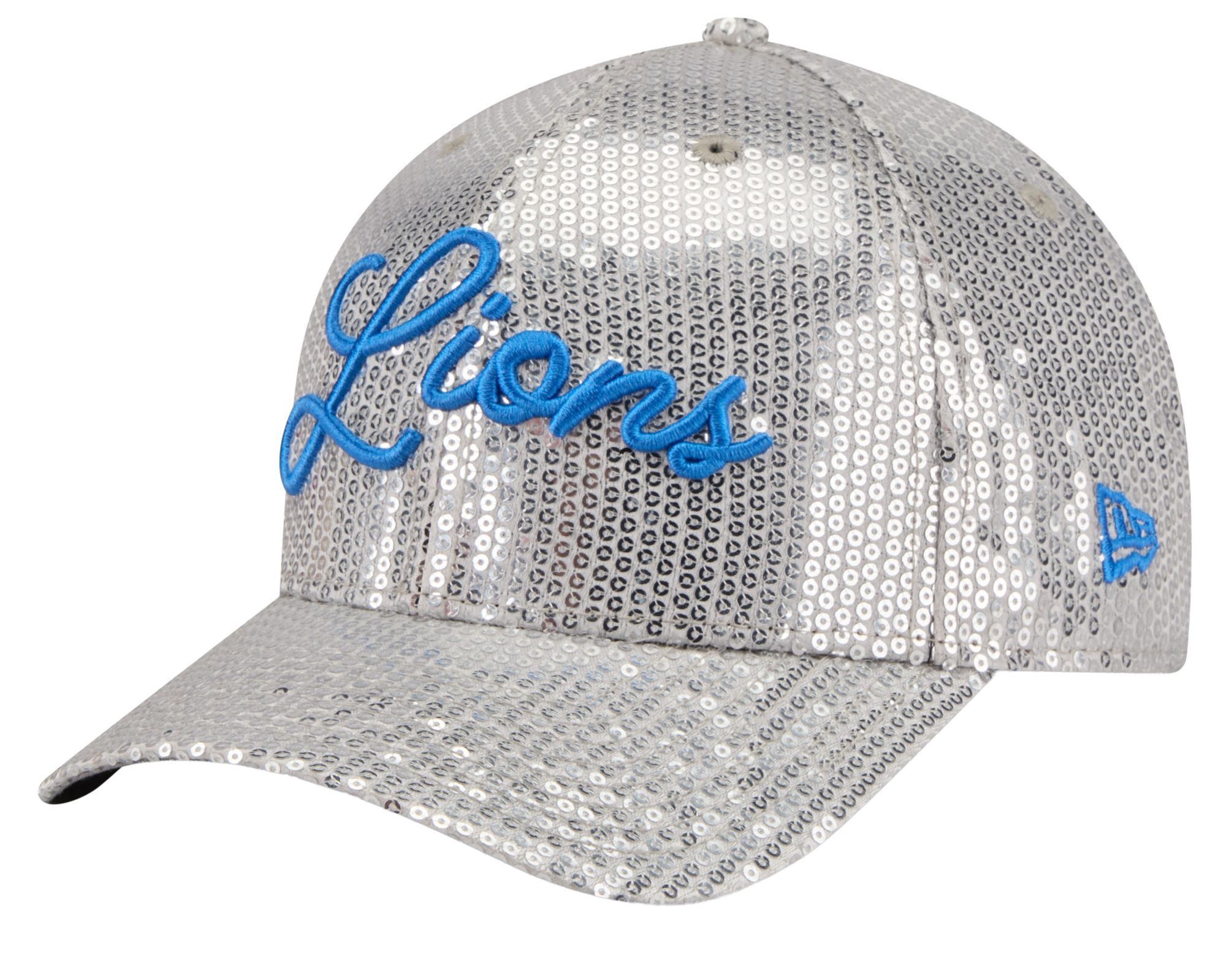 New Era Women's Detroit Lions Medium Blue Sequin Script 9Forty Adjustable Hat