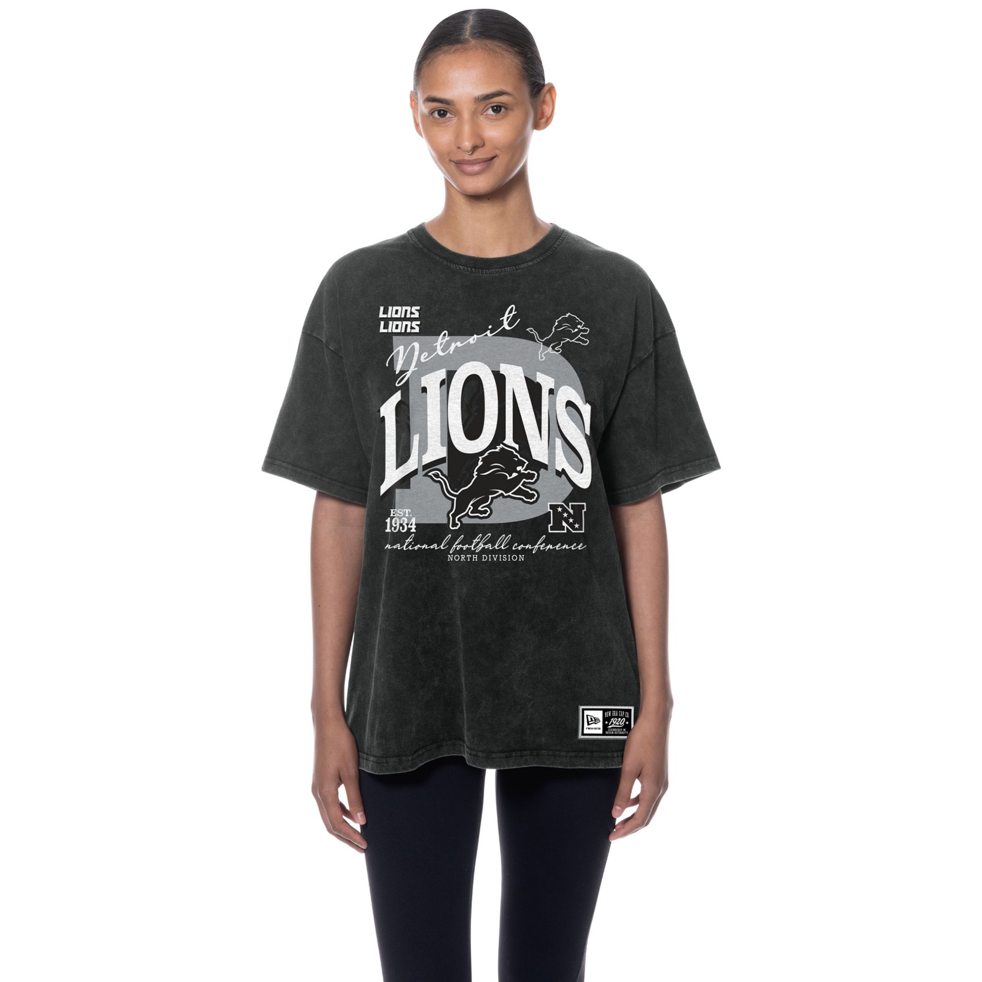 New Era Women's Detroit Lions Black Washed Oversized T-Shirt