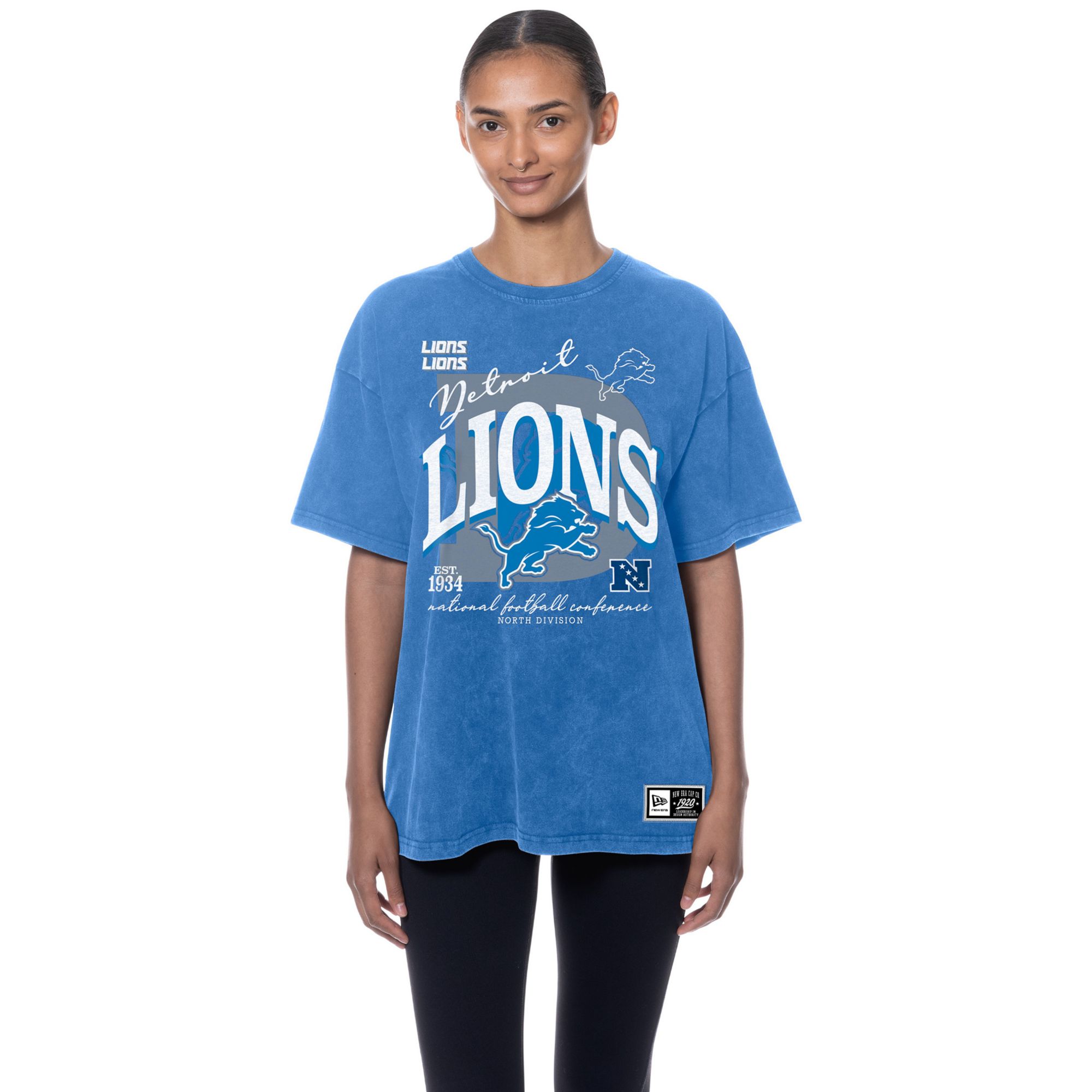 New Era Women's Detroit Lions Blue Oversized Acid Washed T-Shirt