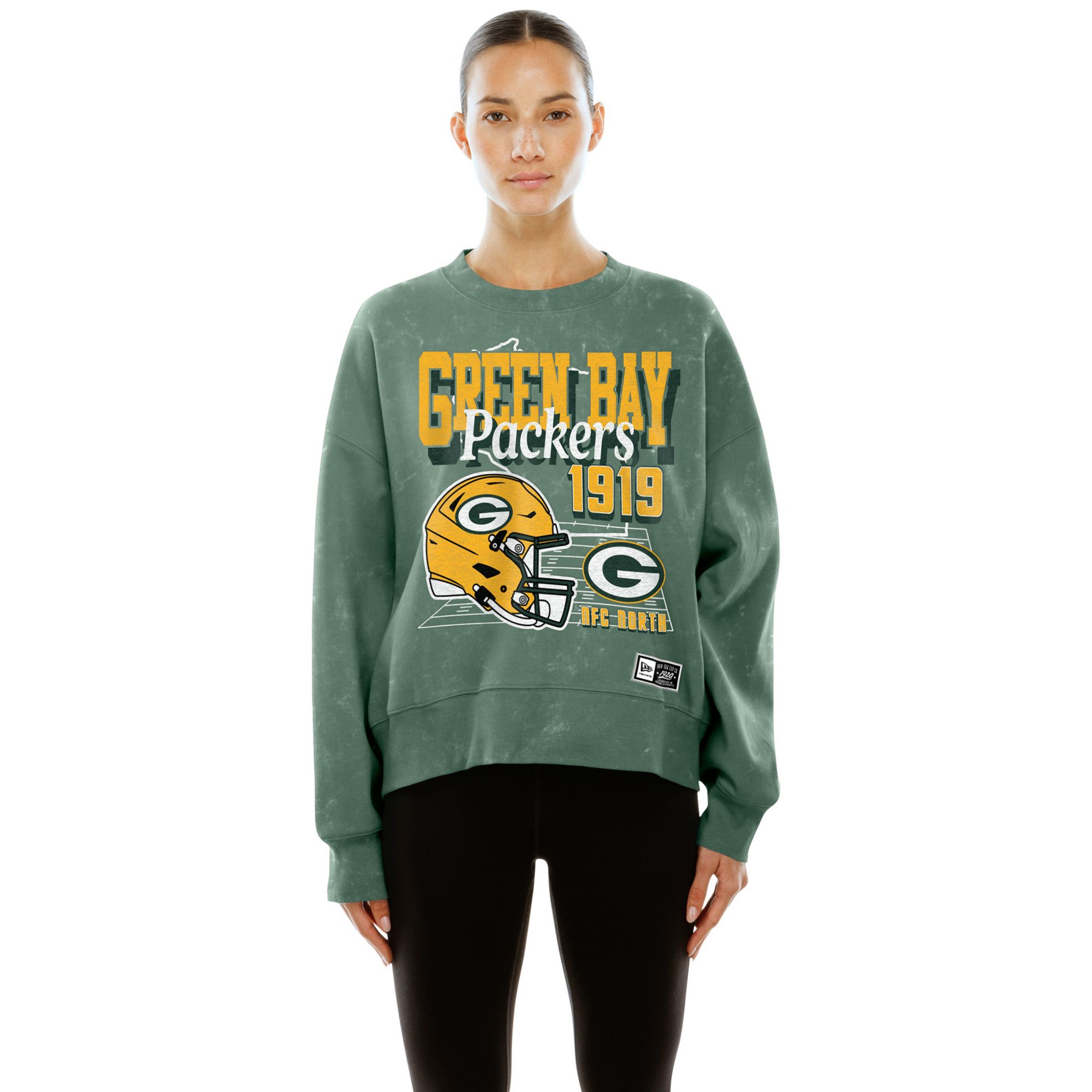 New Era Women's Green Bay Packers Green Washed Crewneck Sweatshirt