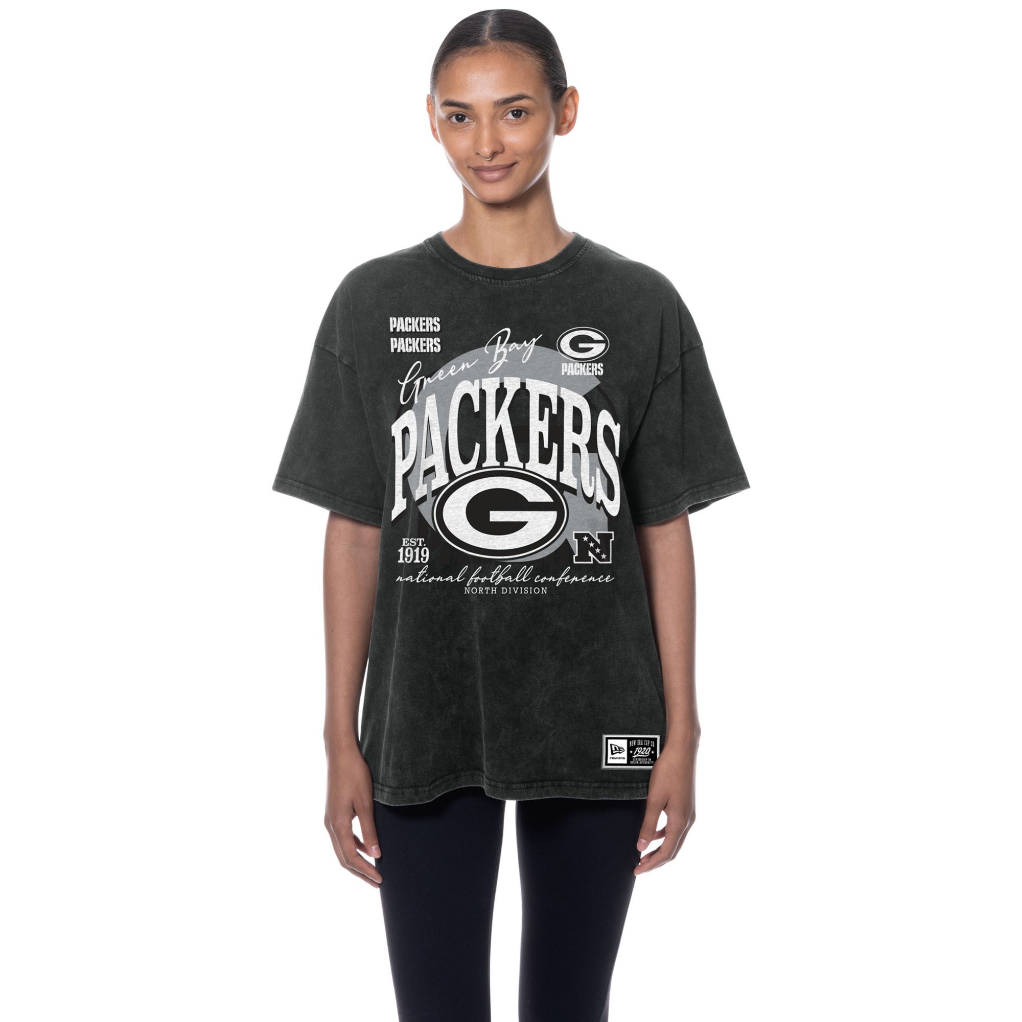 New Era Women's Green Bay Packers Black Washed Oversized T-Shirt
