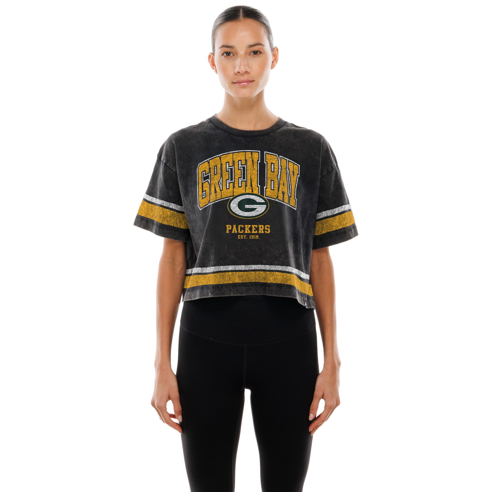 New Era Women's Green Bay Packers Black Sport Boxy T-Shirt