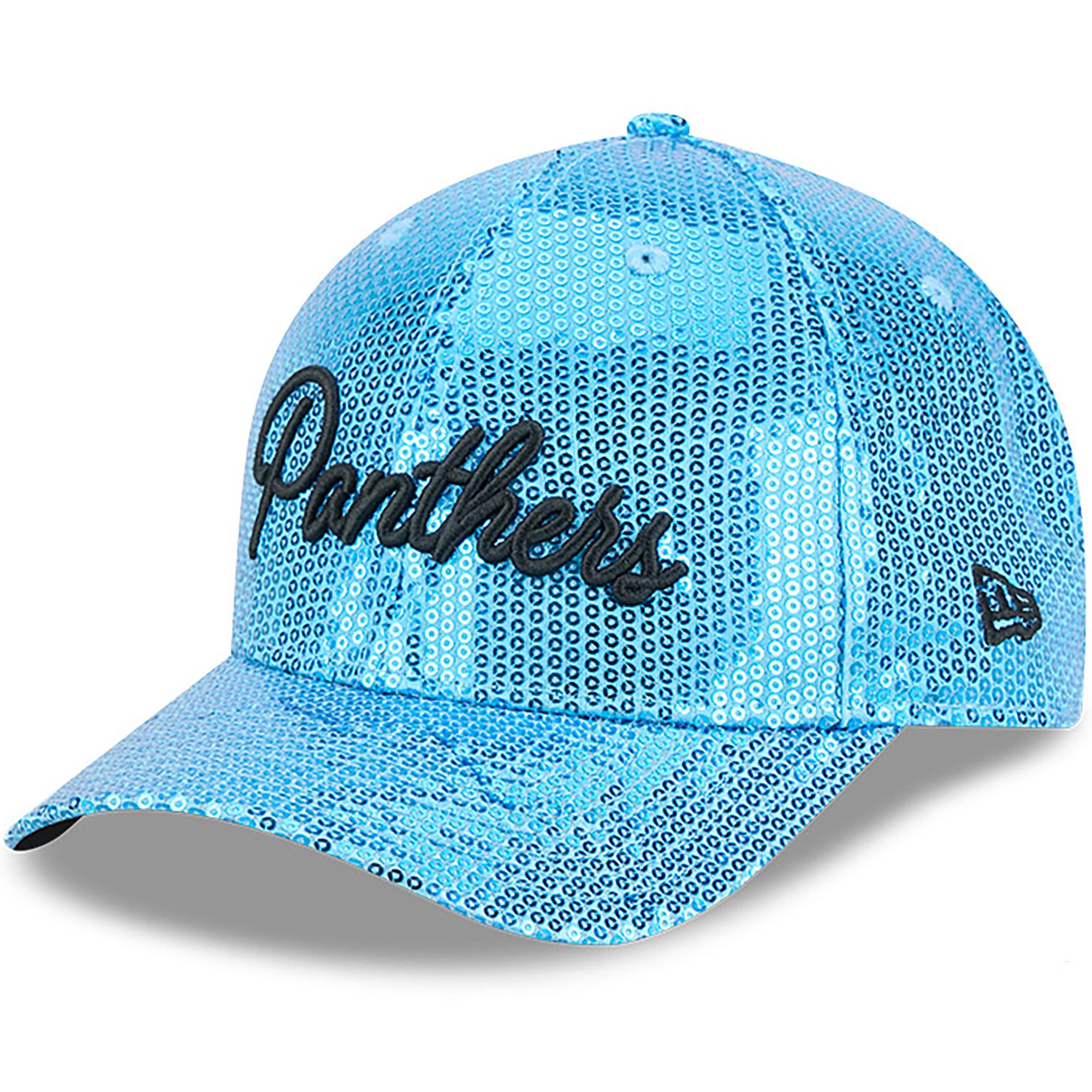 New Era Women's Carolina Panthers Medium Blue Sequin Script 9Forty Adjustable Hat