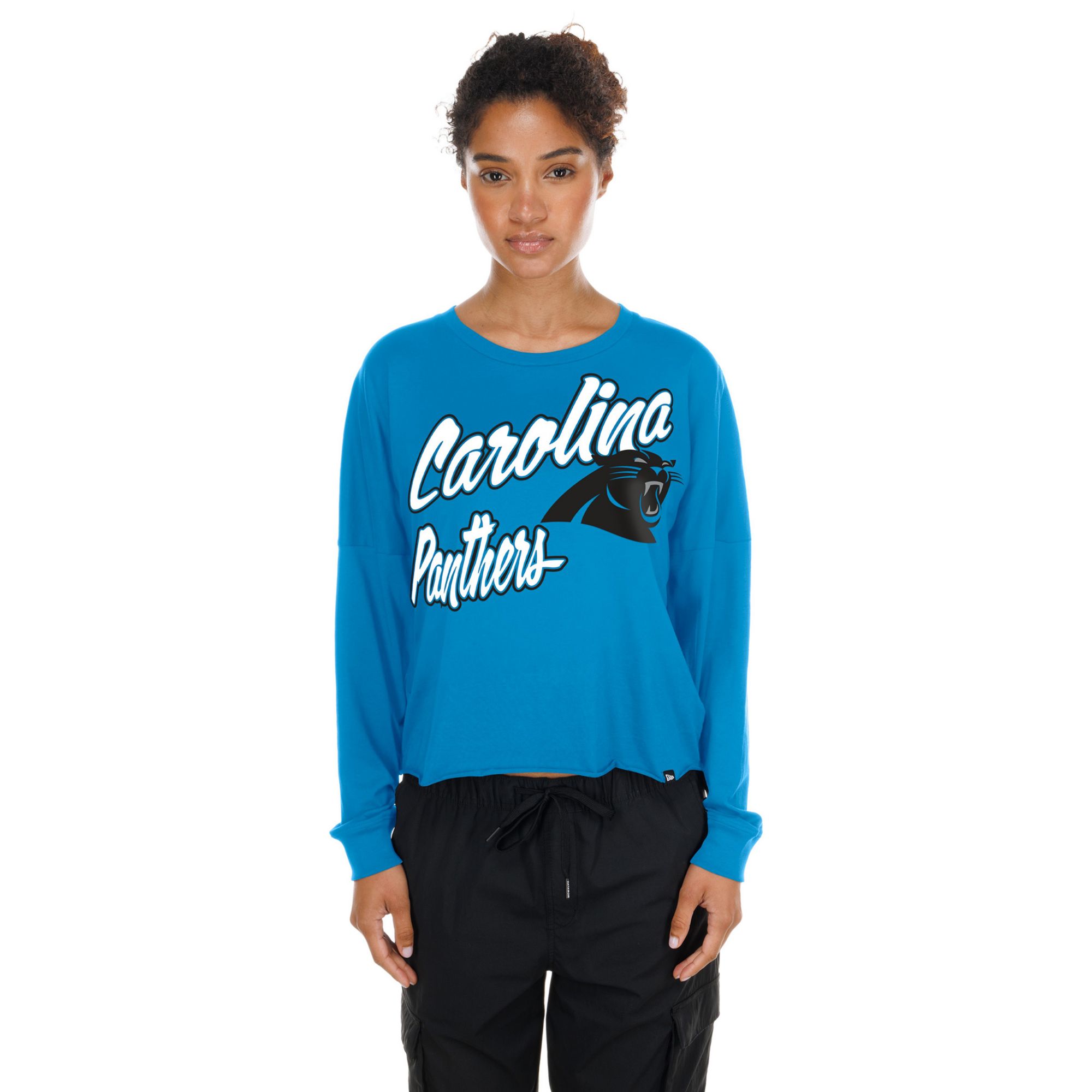 New Era Women's Carolina Panthers Medium Blue Fan Script Long Sleeve Shirt