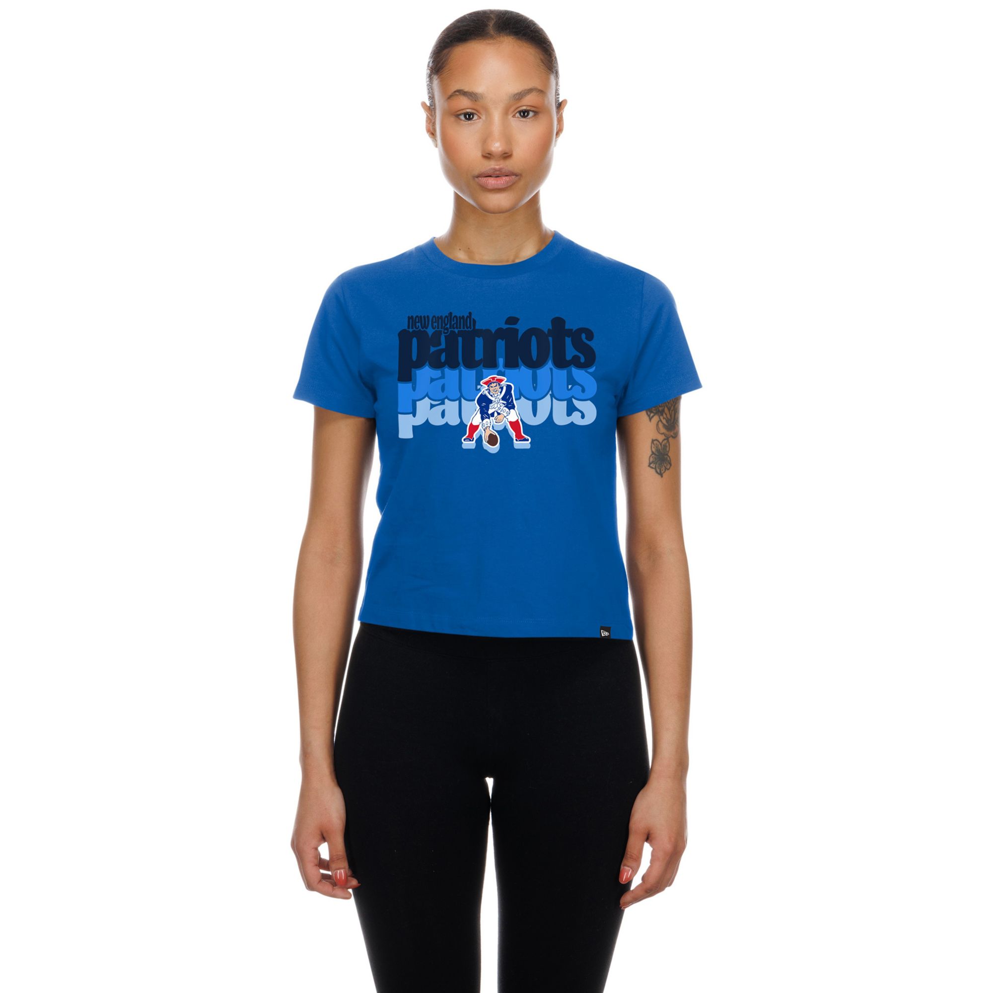 New Era Women's New England Patriots Blue Fan Shrunken T-Shirt