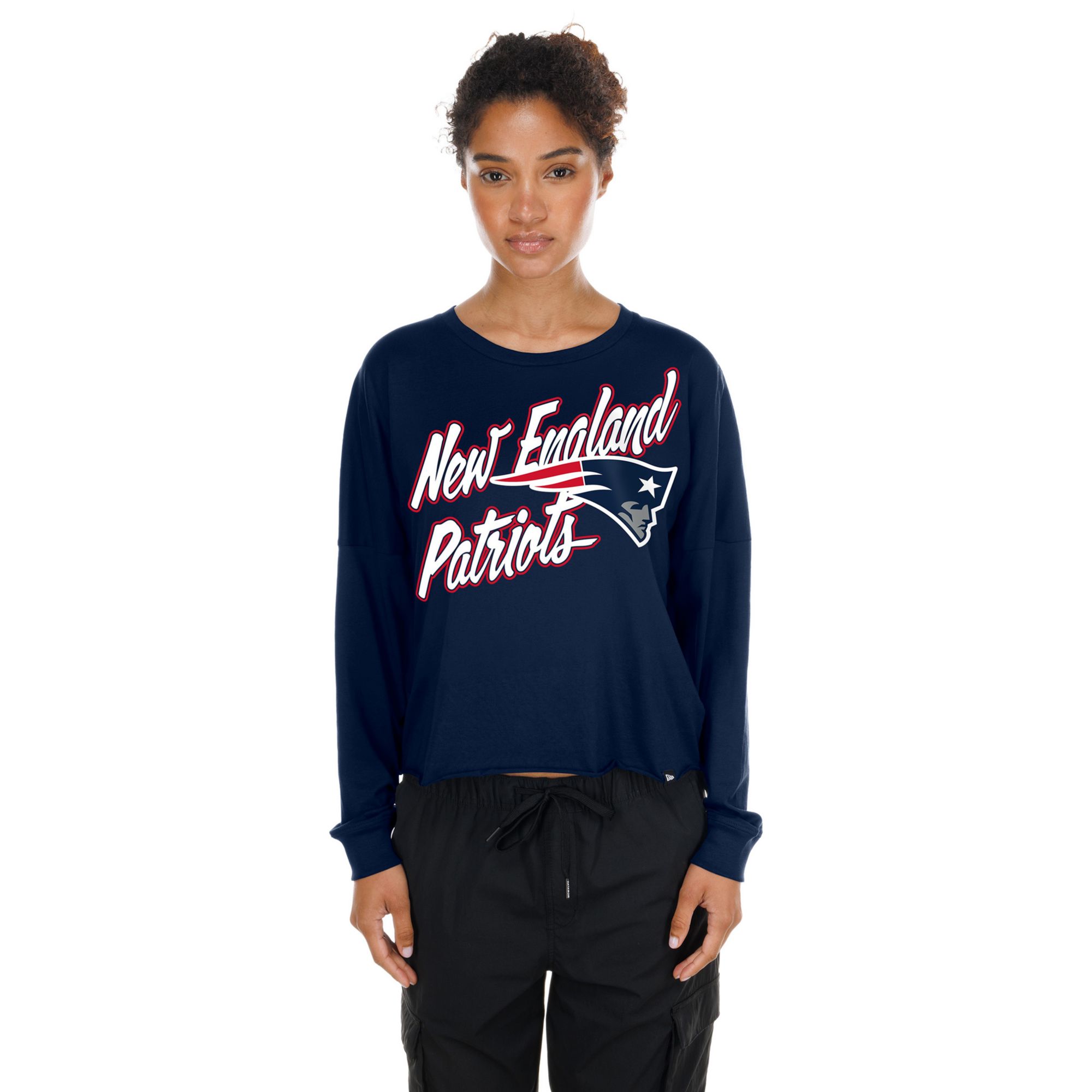 New Era Women's New England Patriots Navy Fan Script Long Sleeve Shirt
