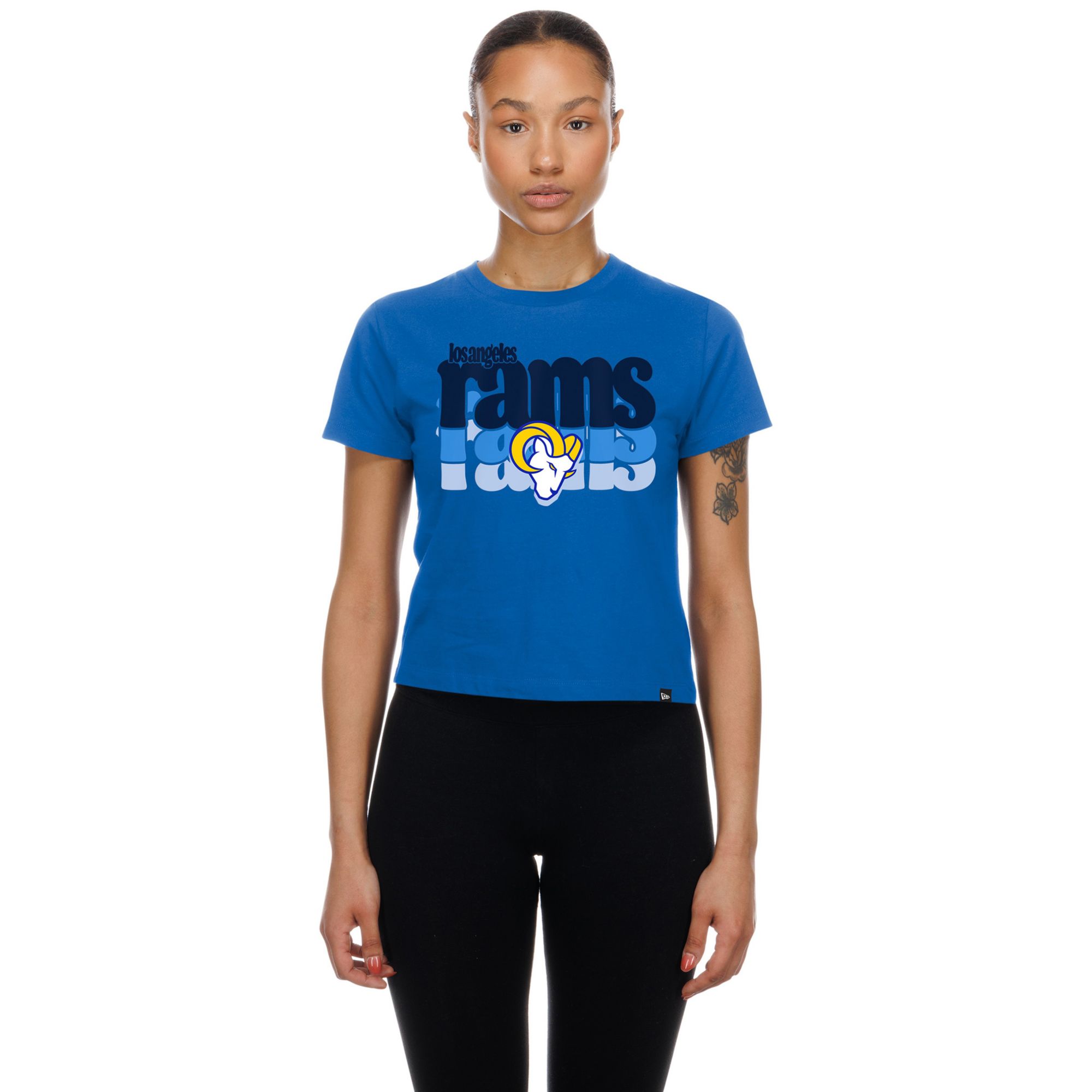 New Era Women's Los Angeles Rams Blue Fan Shrunken T-Shirt