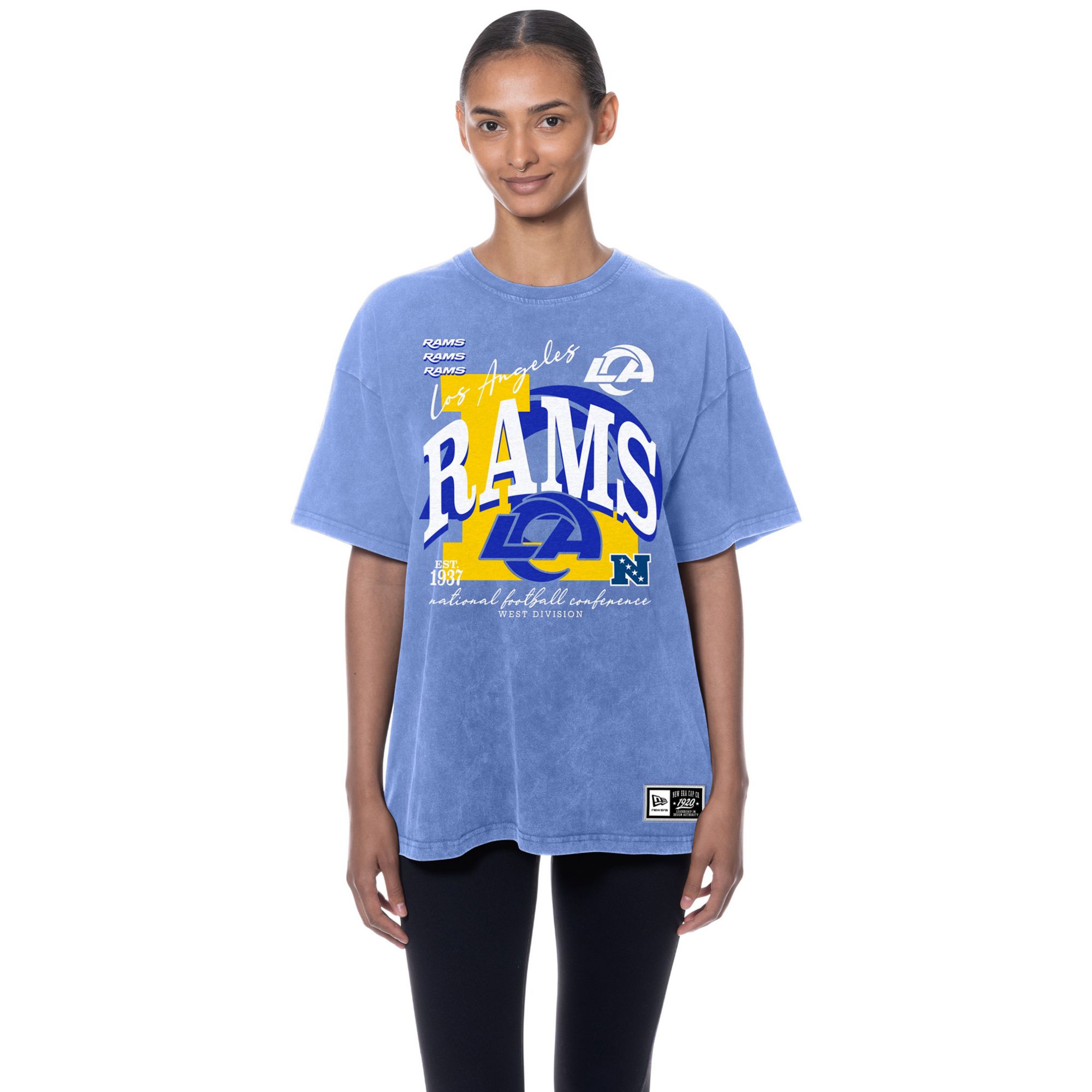 New Era Women's Los Angeles Rams Blue Oversized Acid Washed T-Shirt