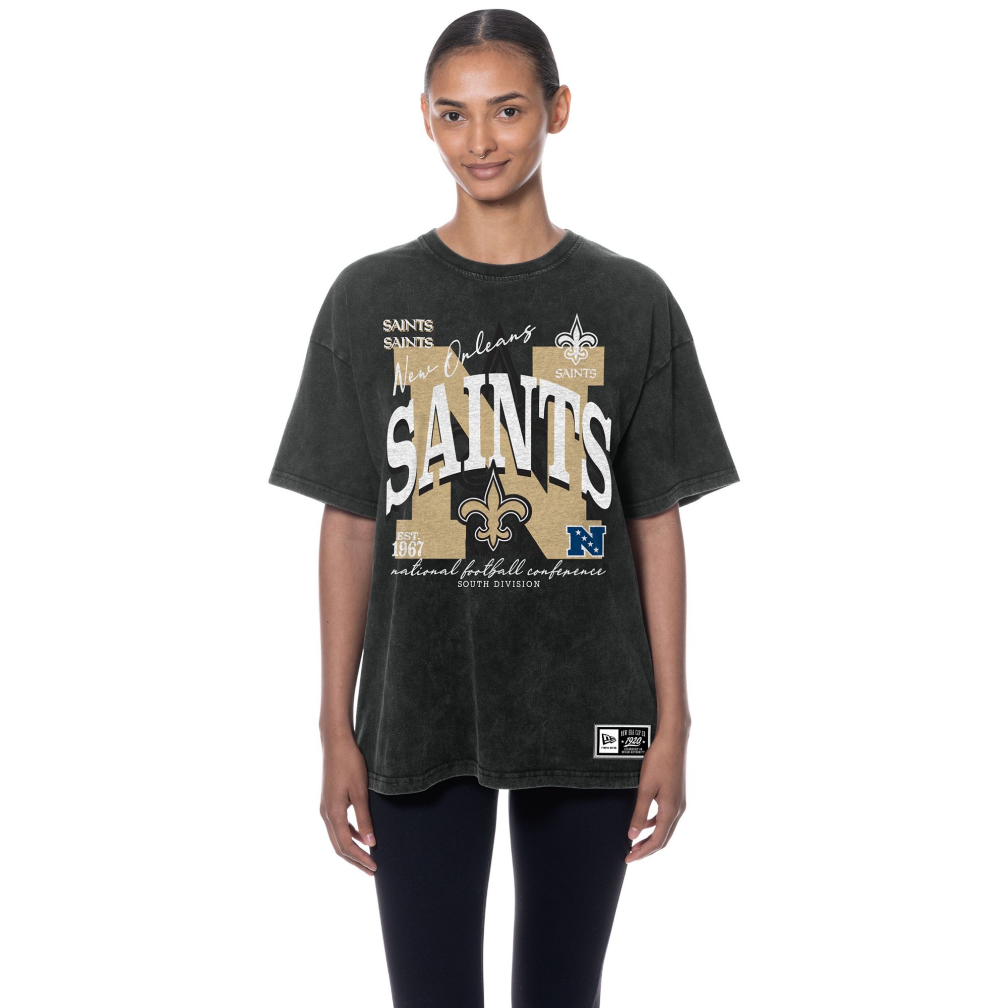 New Era Women's New Orleans Saints Black Oversized Acid Washed T-Shirt