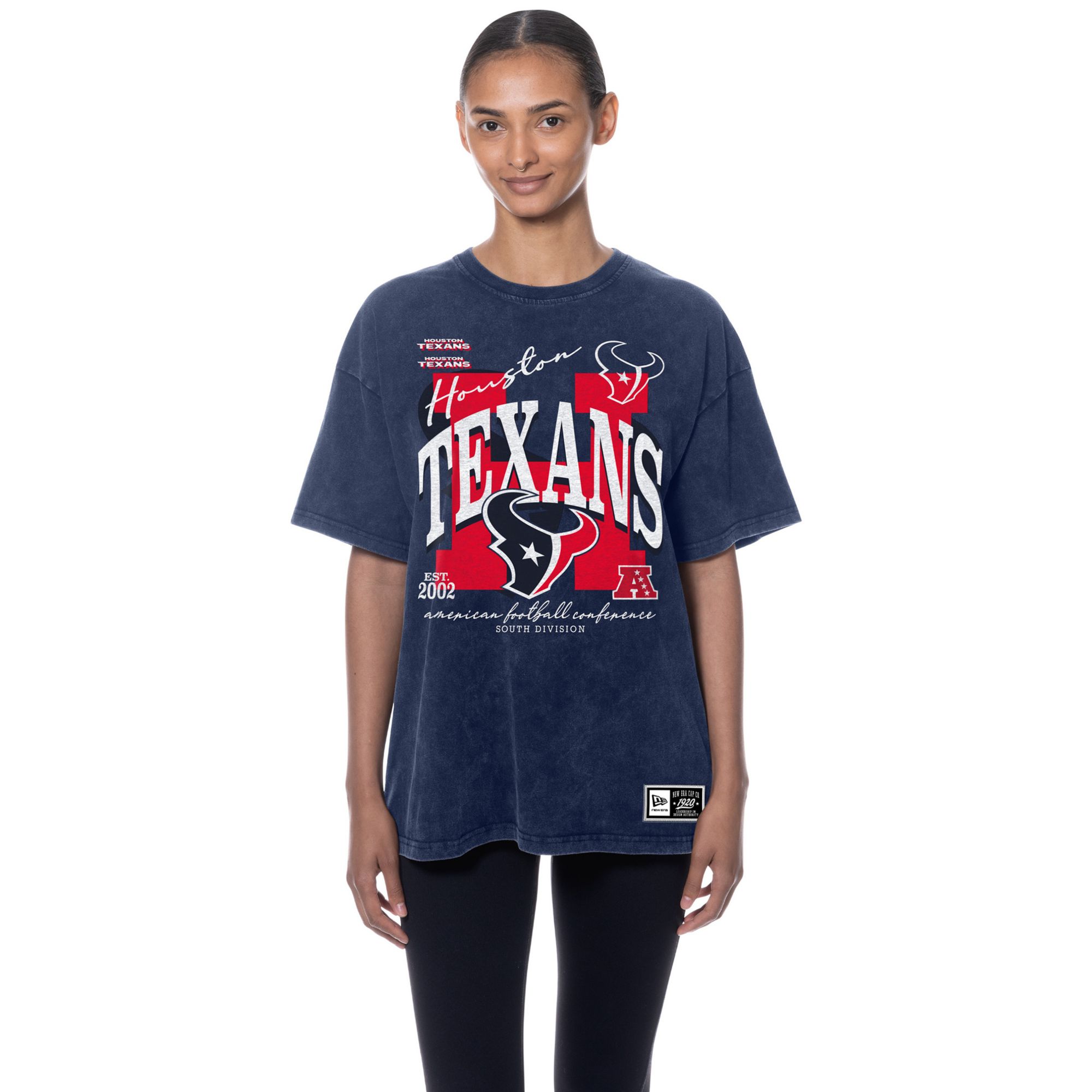 New Era Women's Houston Texans Navy Oversized Acid Washed T-Shirt
