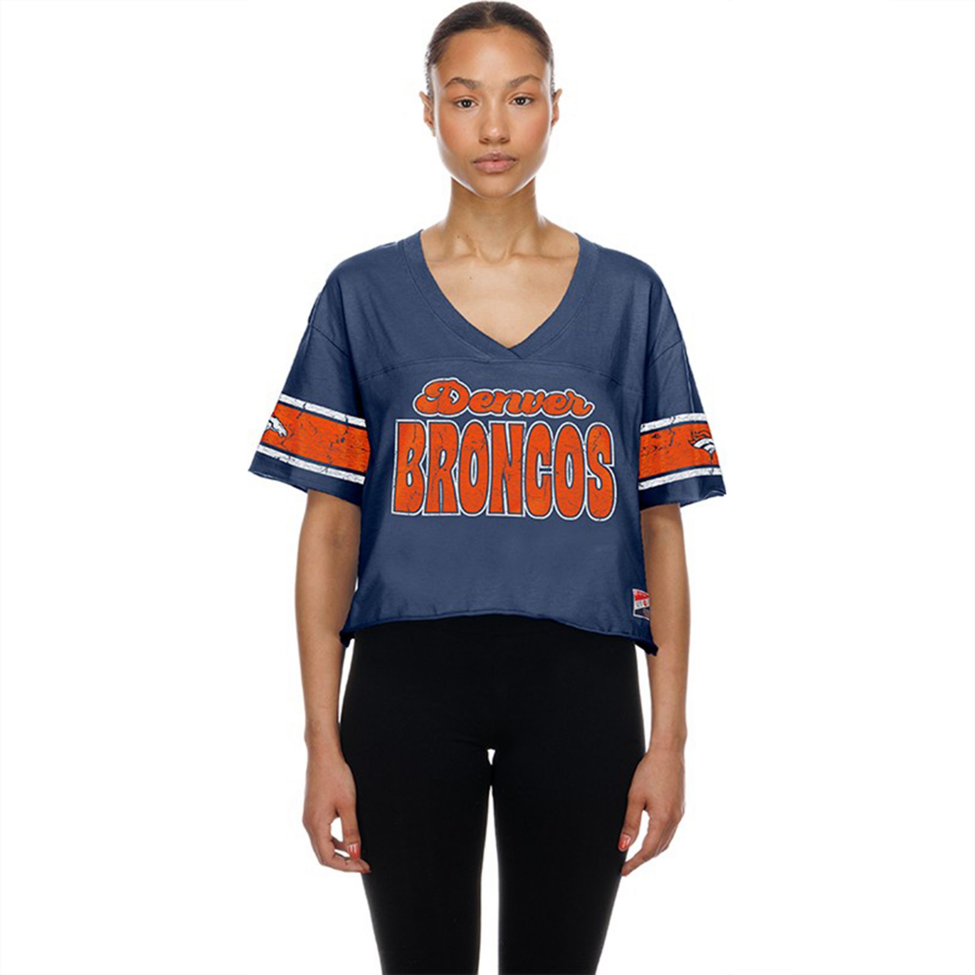 New Era Women's Denver Broncos Navy Bubble Faded T-Shirt