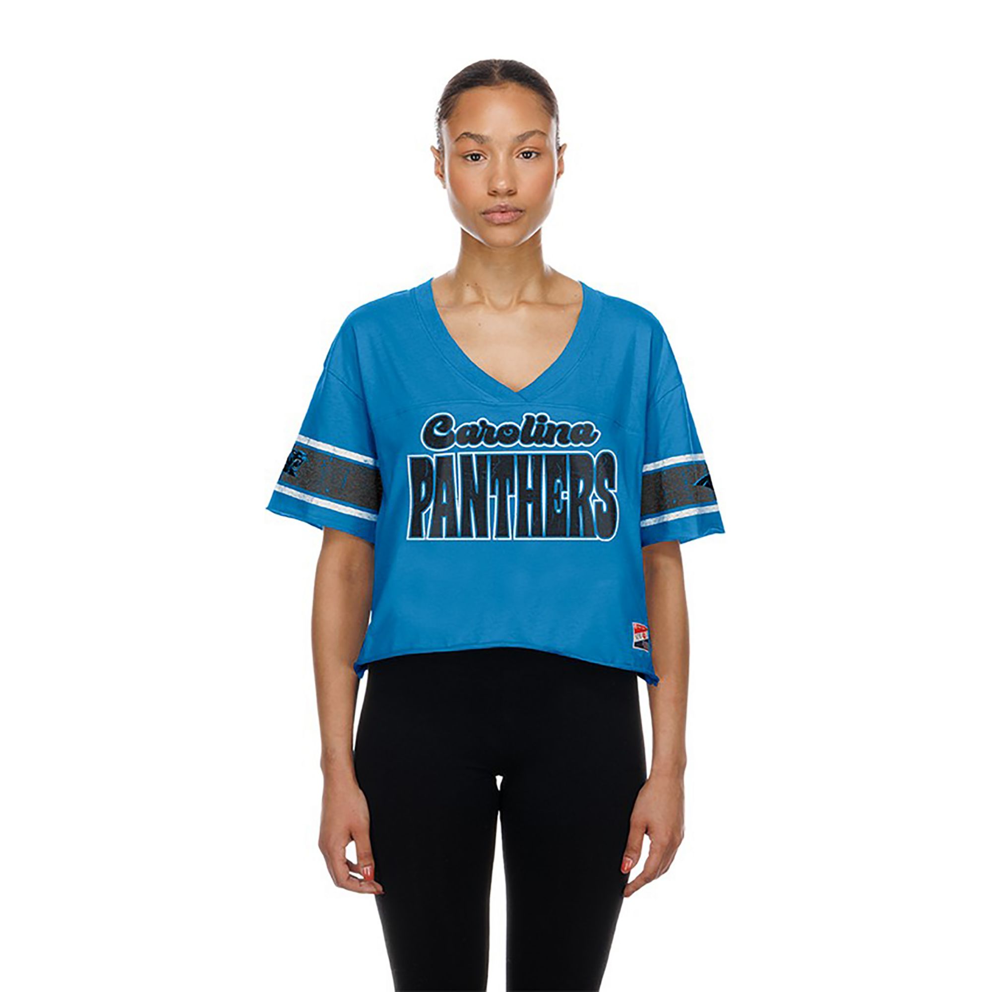 New Era Women's Carolina Panthers Blue Bubble Faded T-Shirt
