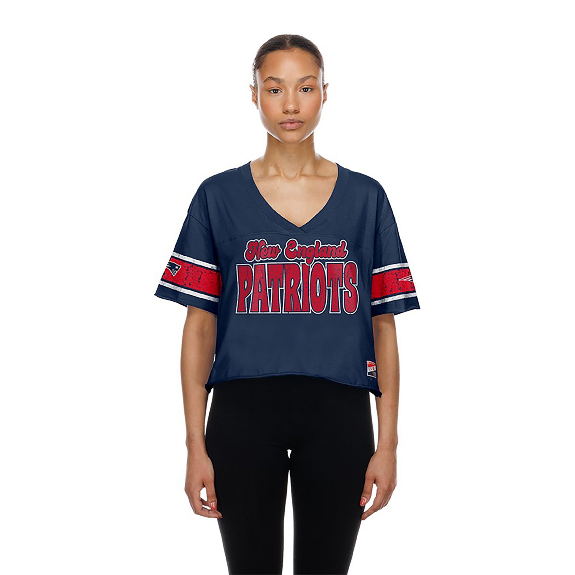 New Era Women's New England Patriots Navy Bubble Faded T-Shirt