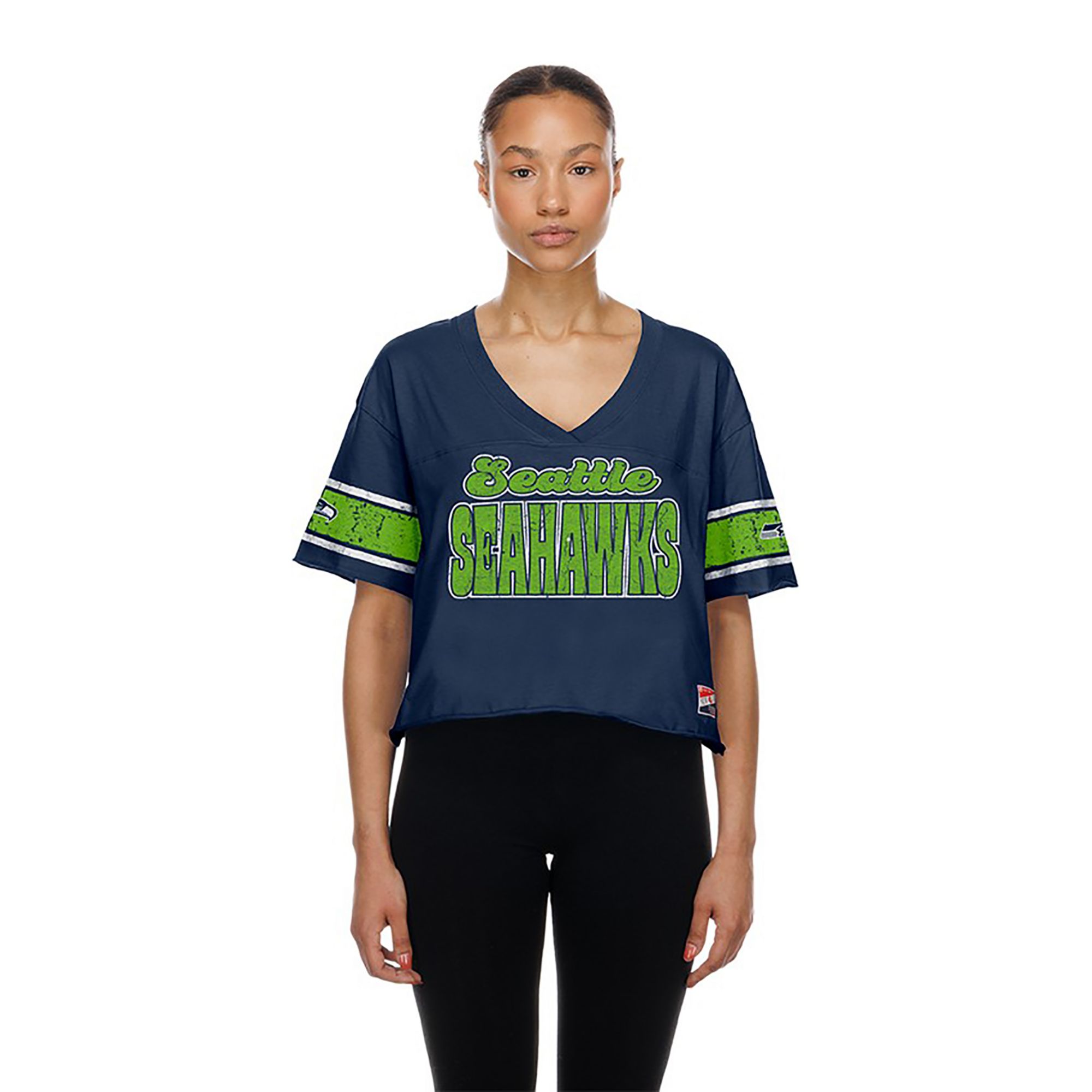New Era Women's Seattle Seahawks Navy Bubble Faded T-Shirt